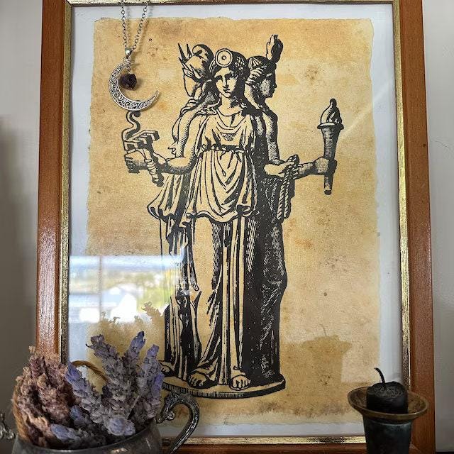 Witchy & Gothic Home Decor - Hecate Print - Greek Goddess of Magic, Witchcraft, Night, Moon, Ghosts, Necromancy, Sorcery, Witch Poster #W89