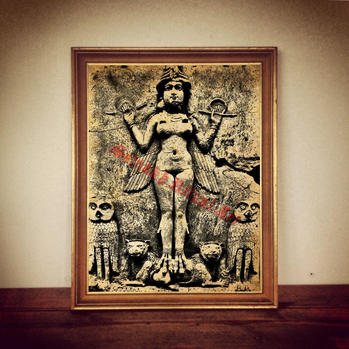 Lilith Art Print, Burney Relief – Babylon (1800–1750 BCE), Queen of the Night, Lilith Print, Demon of the Night, Babylonian Goddess, Owl, Ancient Goddess, Gothic Decor, Vampire Art #81