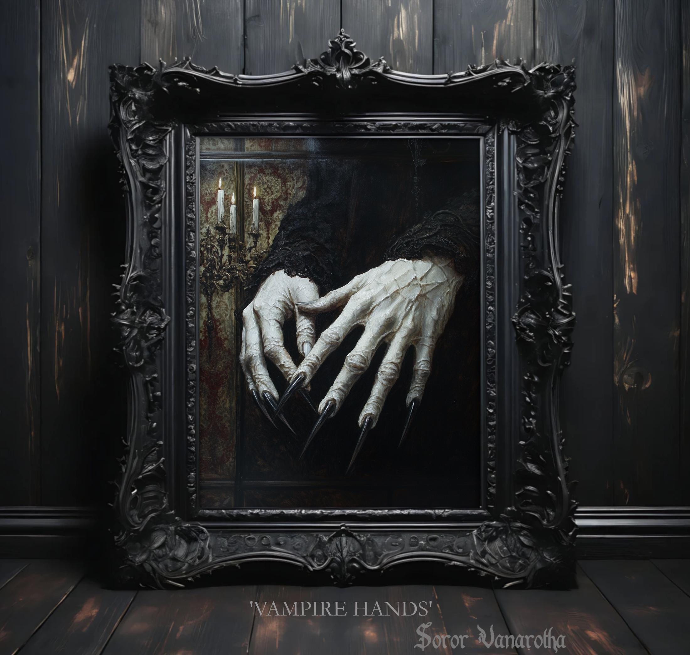 Vampire Wall Decor - Dracula Hands Art Print - Gothic Decor - Witchy Poster, Dark Academia - Fantasy Horror Wall Art for Spooky Lovers #SV38