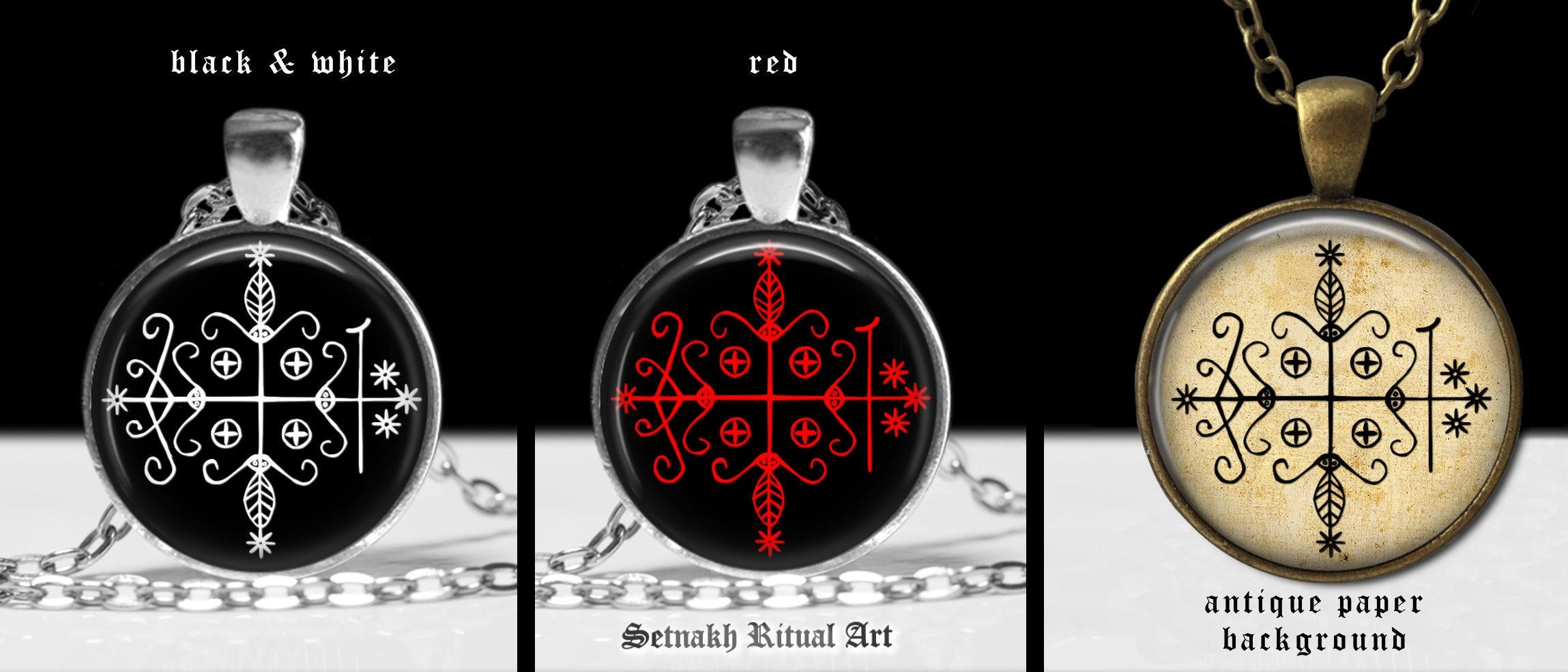 Baron Samedi veve pendant, voodoo talisman, occult pendant, ritual necklace, magic jewelry, lamen #145