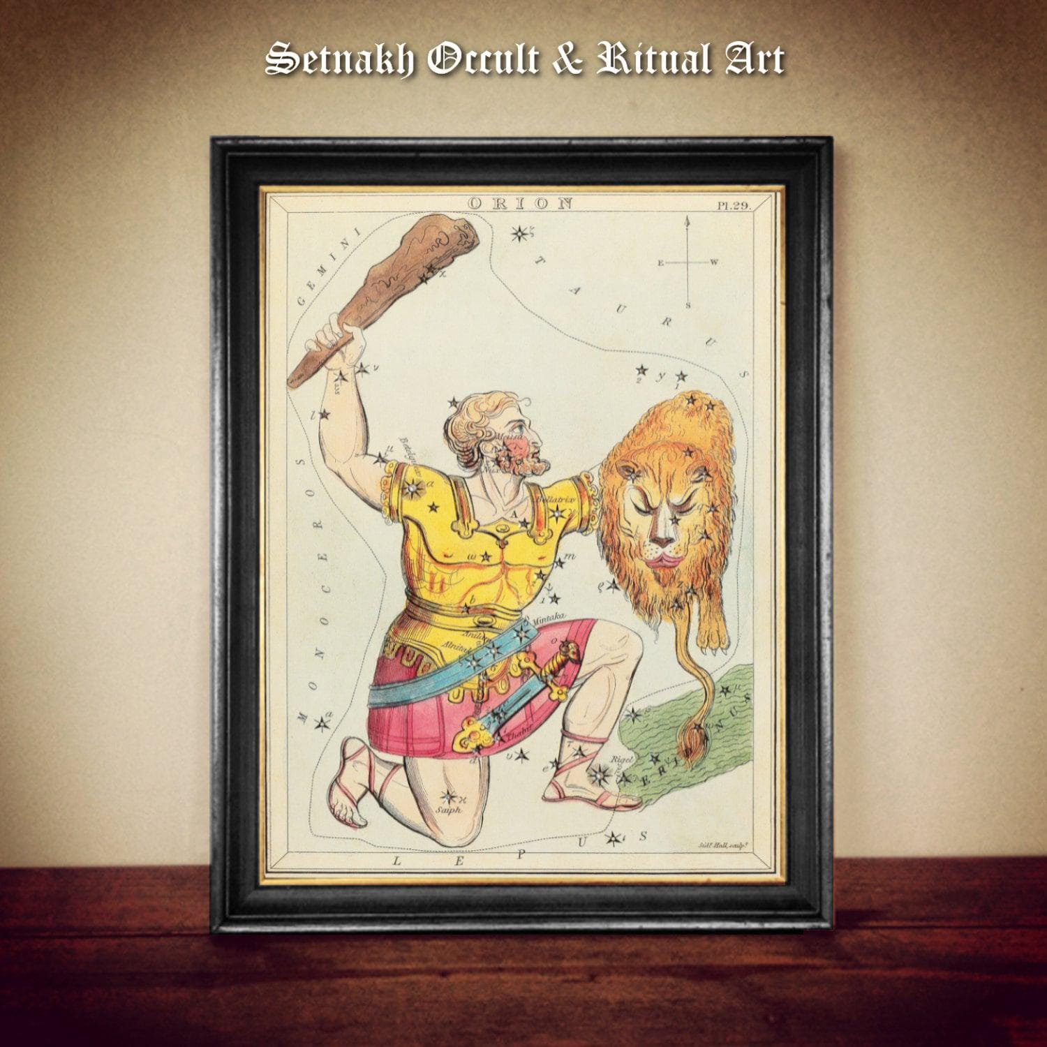 Orion print, Star Constellations art print, Zodiac, fantasy art, antiqued poster, celestial home decor, Orion's belt, horoscope, sky #CE3.6