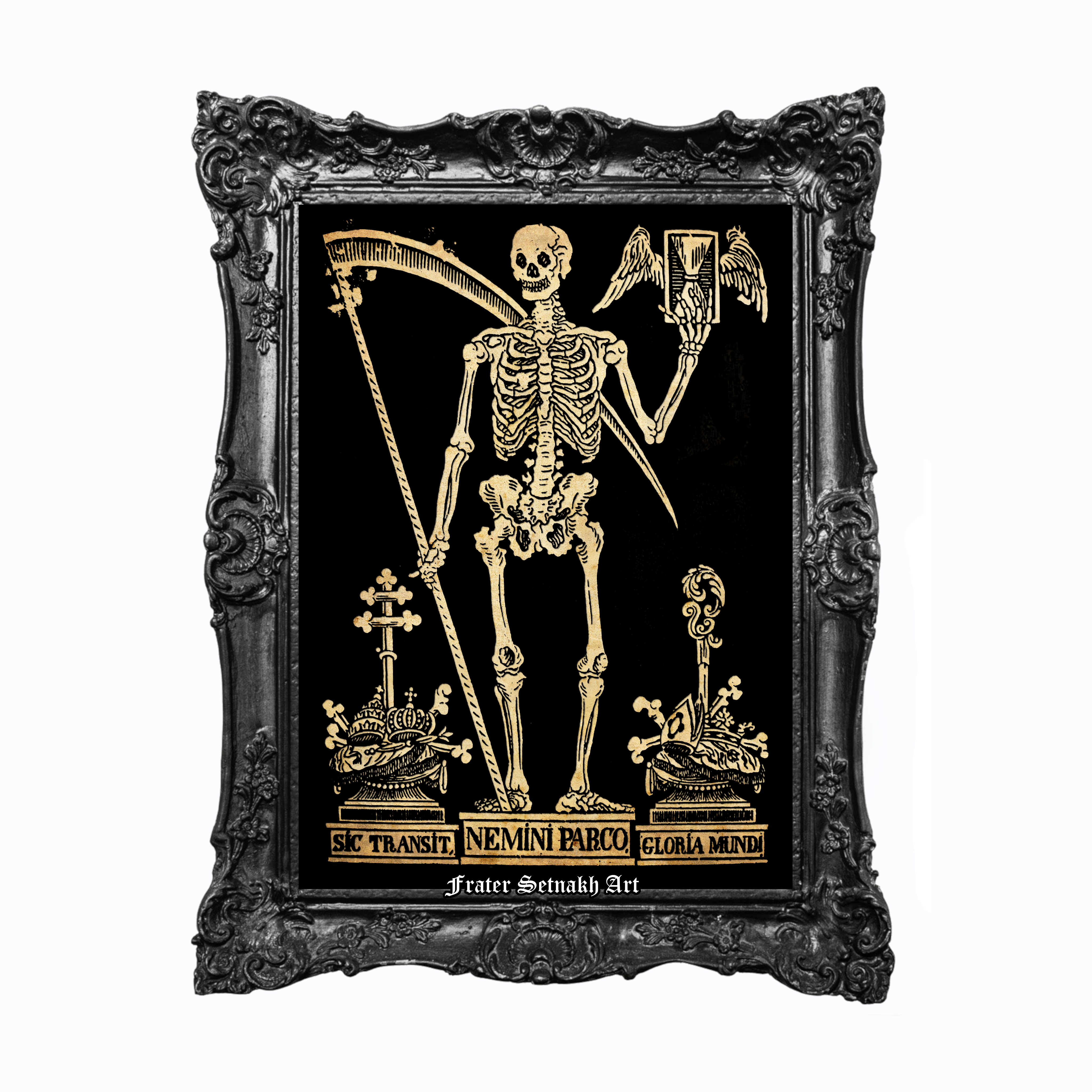 Death Reaper Print – Danse Macabre Art – Occult Skeleton Poster – Vintage Gothic Wall Art – Memento Mori Illustration – Halloween Home Decor #108