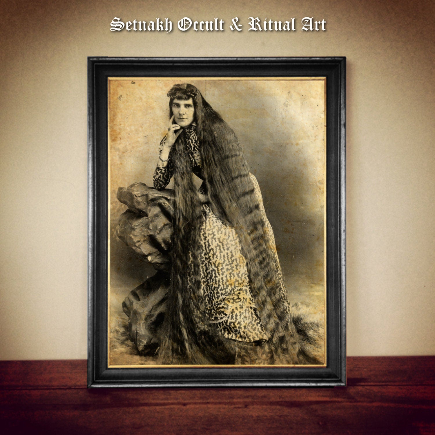 Long-haired victorian woman print, vintage daguerreotype photo, Old photography, dark art, esoteric home decor, witchcraft #VIC14