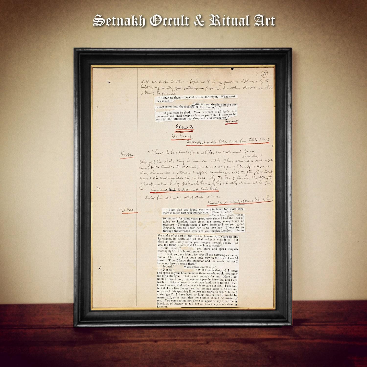 Manuscript of Bram Stoker's "Dracula" Playscript, 1892, Dracula poster, Vampire Print, Vampyre Poster, Transilvanian decor, portrait #DM11