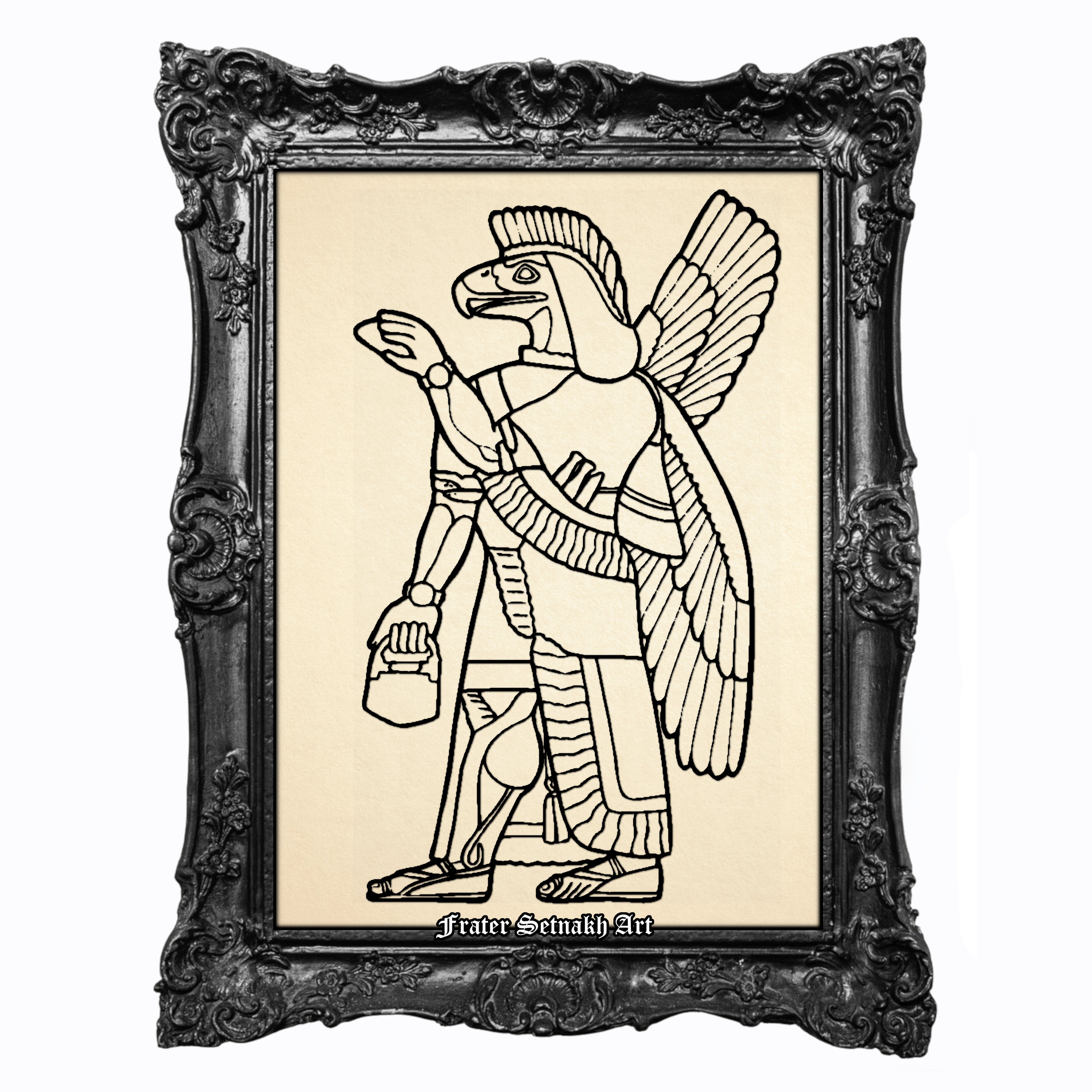 Anunnaki Print – Sumerian Winged Deity Poster, Babylonian Apkallu Illustration from the Assyrian Chamber Reconstruction, Vorderasiatisches Museum Pergamon, Ancient Aliens Occult Print, Mythological Magic Wall Art #143