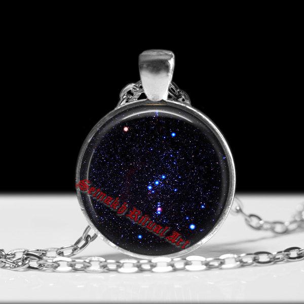 Orion's belt necklace, star constellation pendant, astronomy jewelry, ancient aliens, occult art, magick, Three Kings or Three Sisters #347