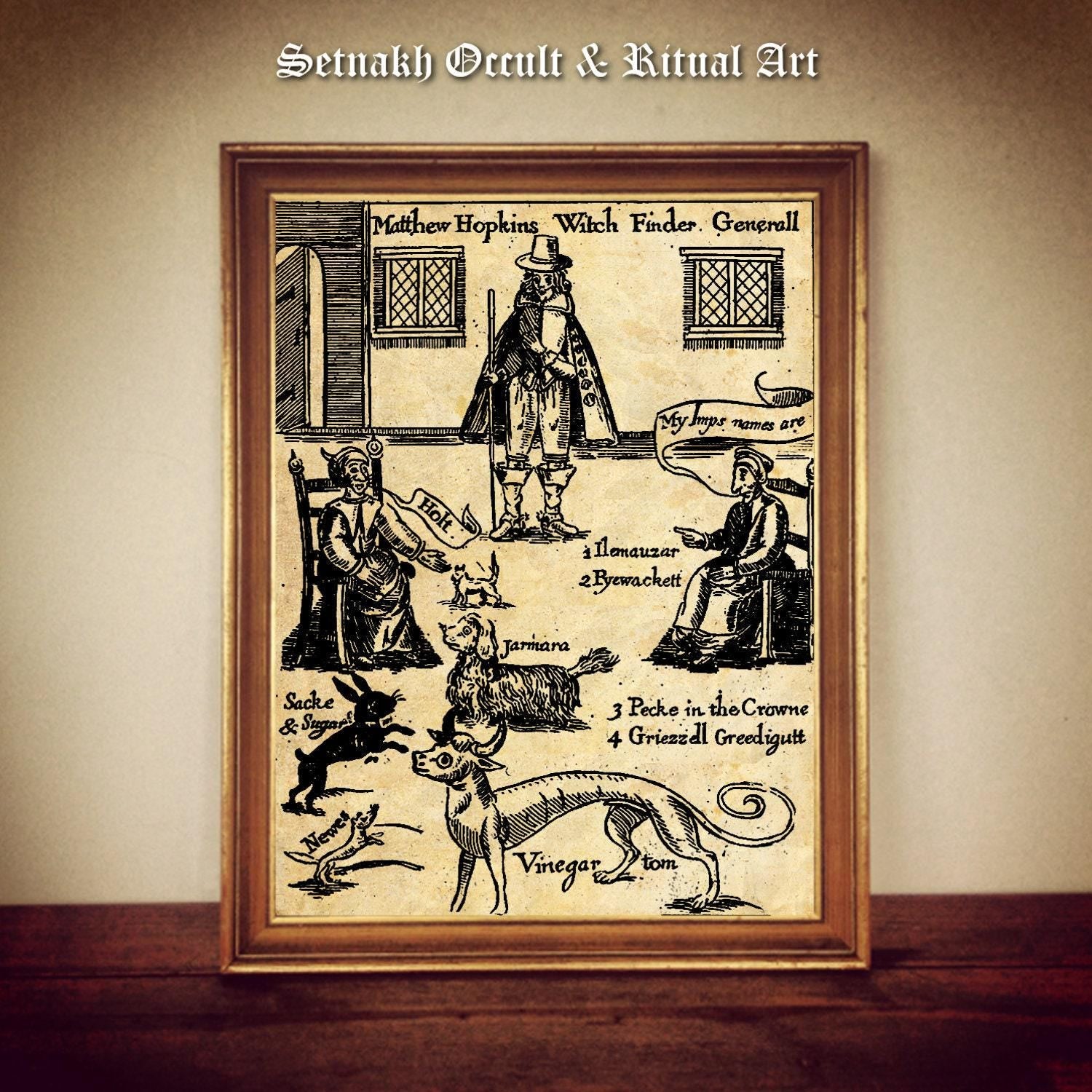 Witchfinder general, with two supposed witches calling out the names of their demons, dark art print, occult poster, gothic home decor #W44