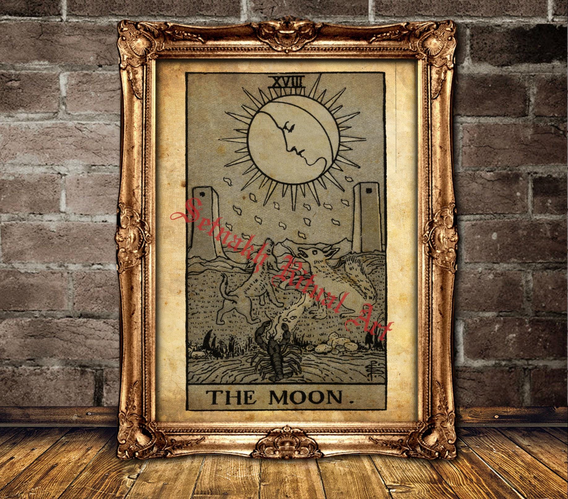 The Moon Tarot art poster, Illusion, fear, anxiety, subconscious, intuition, magic print, occult poster, mystic home decor #396.18