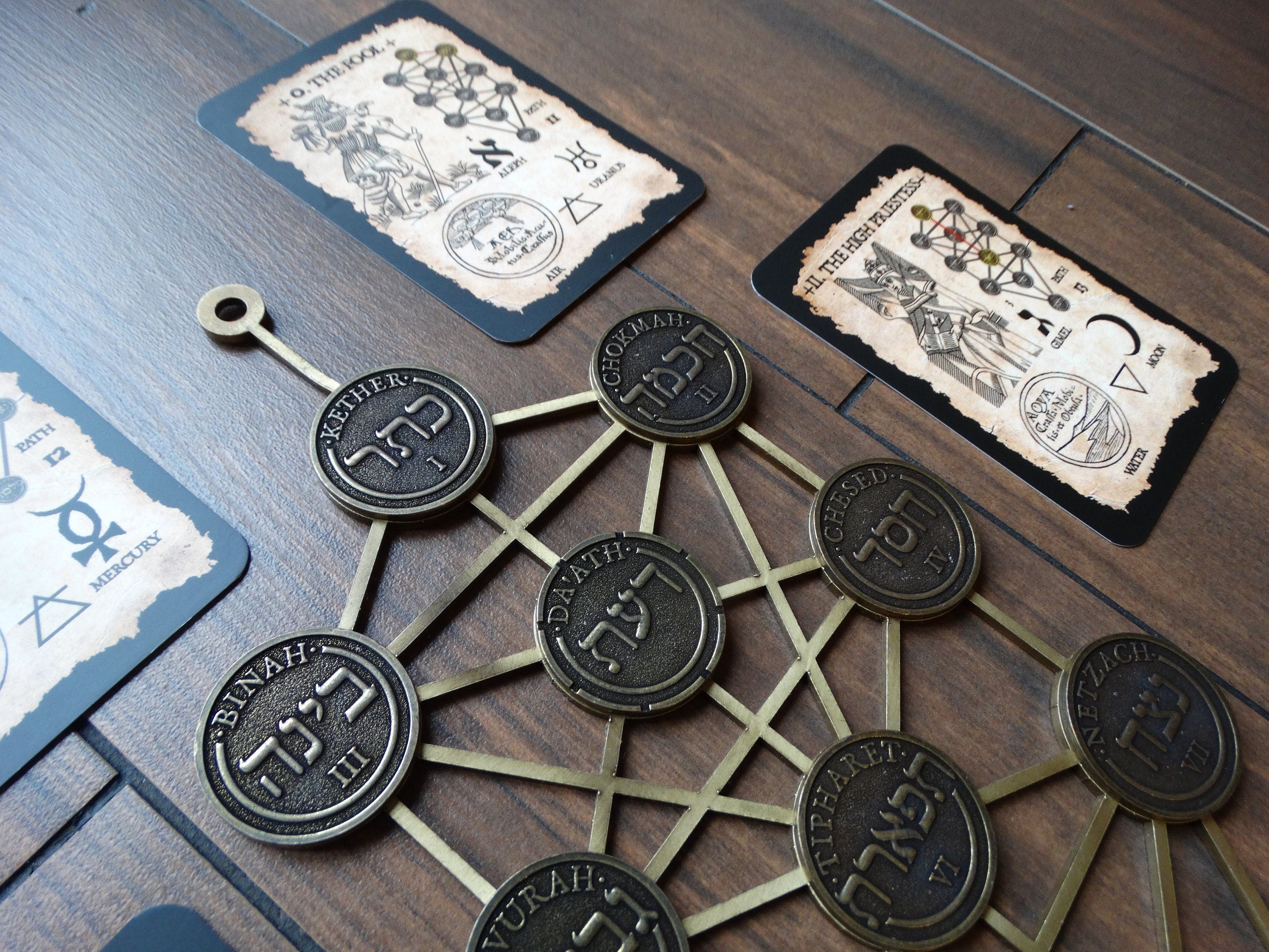 The Sephirothic Tarot - Deck of 78 Cards + Tree of Life metal divination tool, Sephiroth art, occult decor, Kabbalah, Qabala, Qabbalah