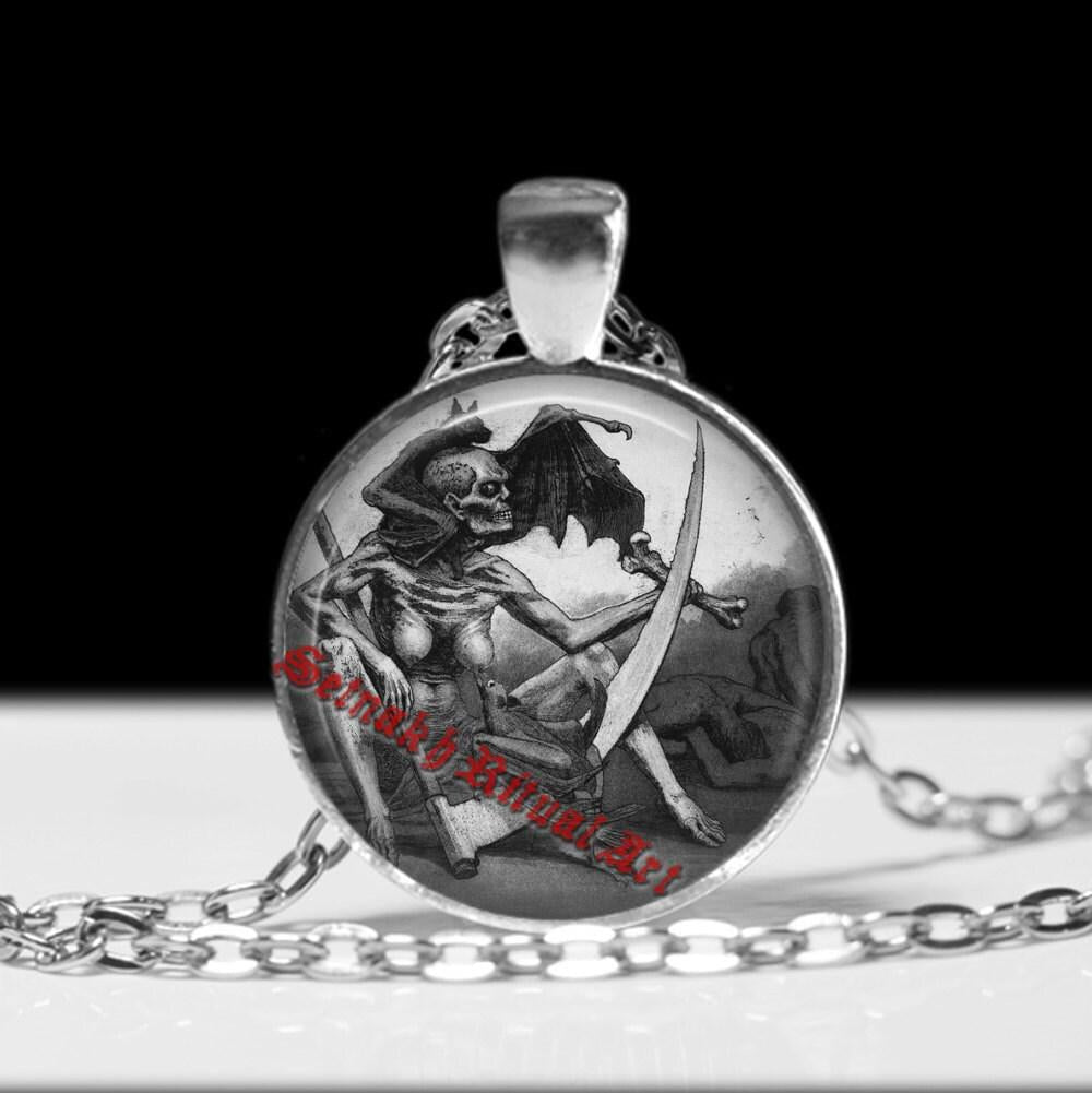 Gothic jewelry, Skeleton pendant, Death reaper necklace, Satanic fashion, Memento Mori charm #428