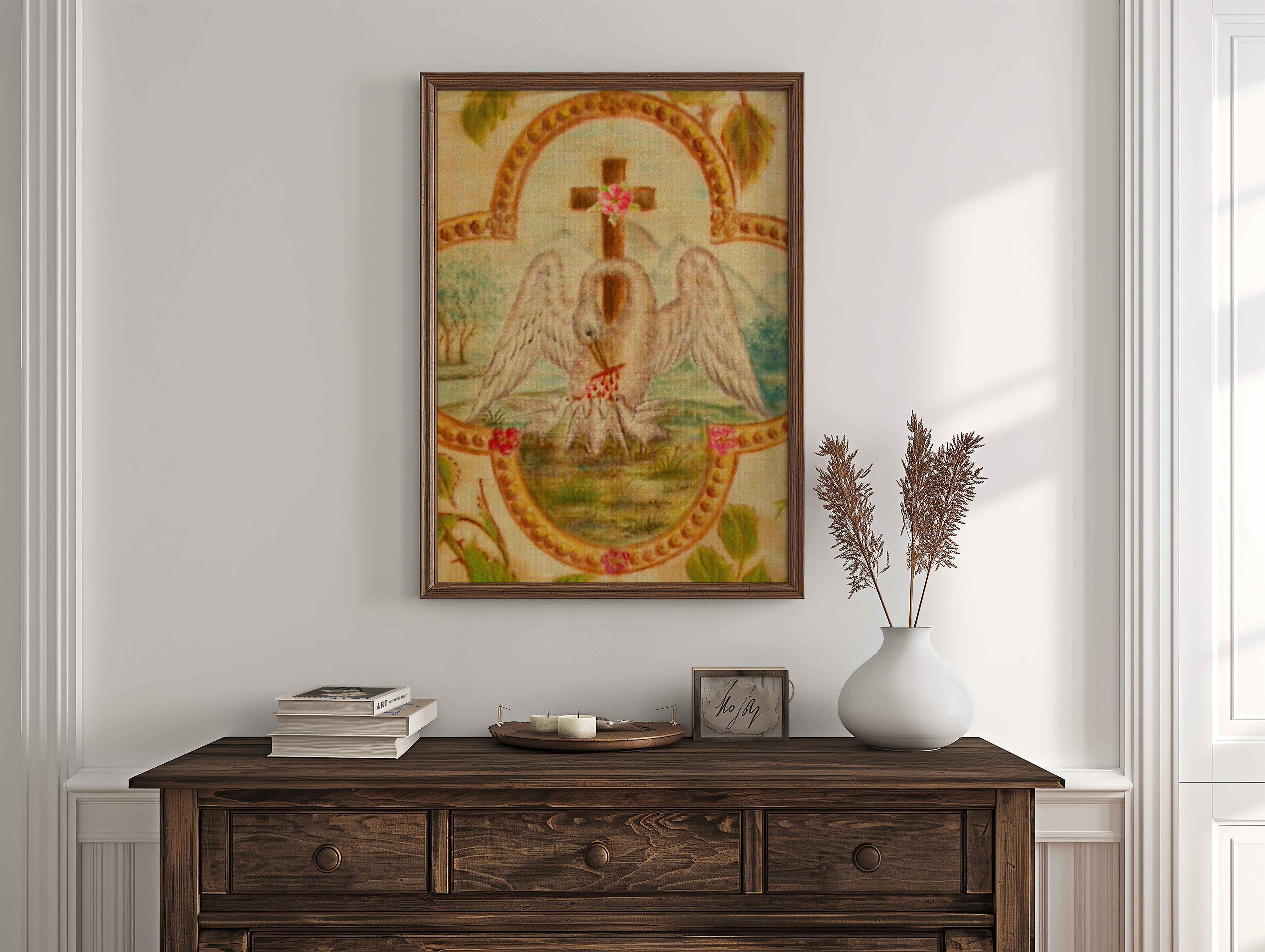 Rosicrucian Pelican Poster, 19th Century Esoteric Print, Rose and Cross Illustration, Occult Symbolism & Altar Decor Wall Art #203