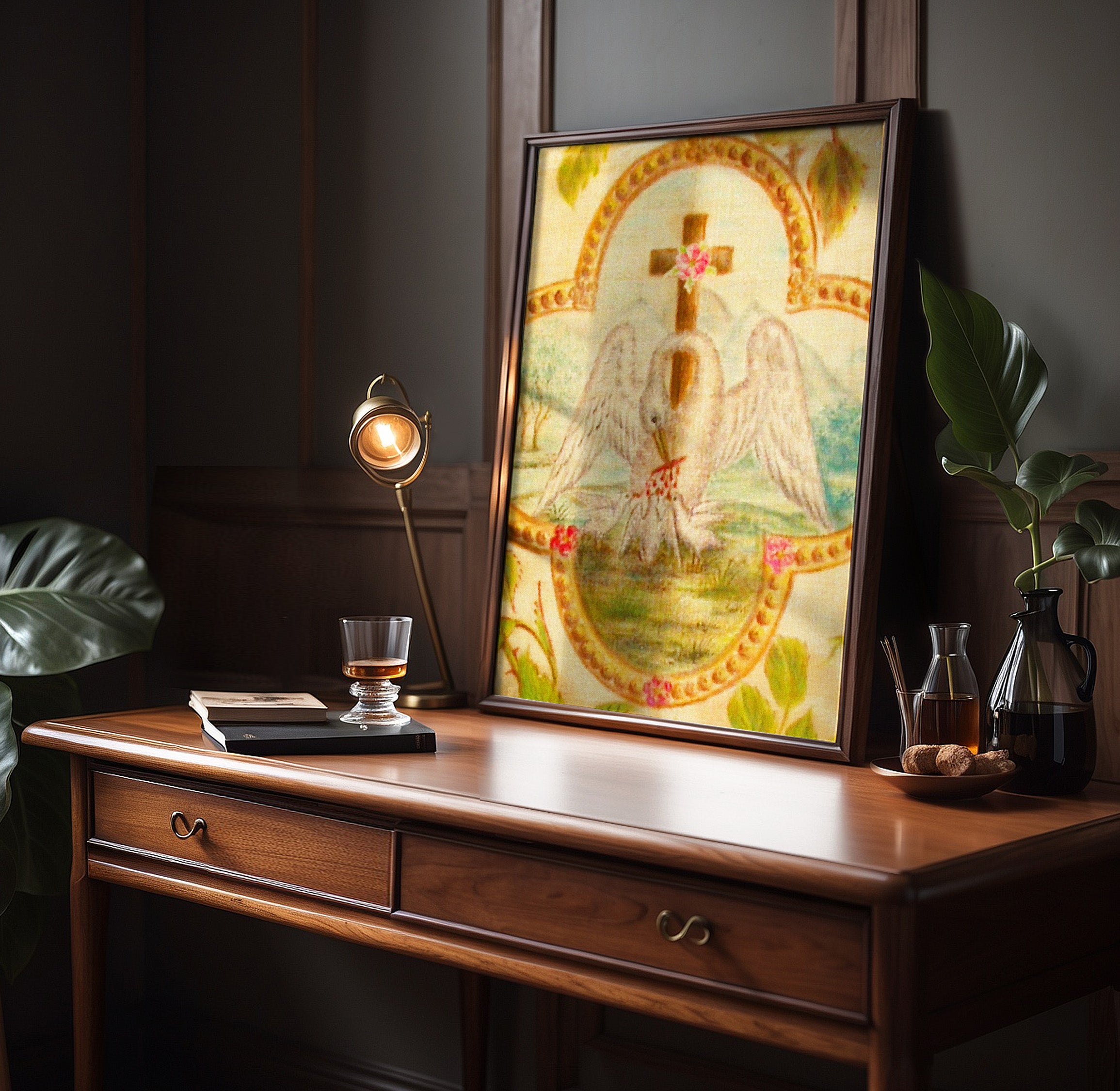 Rosicrucian Pelican Poster, 19th Century Esoteric Print, Rose and Cross Illustration, Occult Symbolism & Altar Decor Wall Art #203