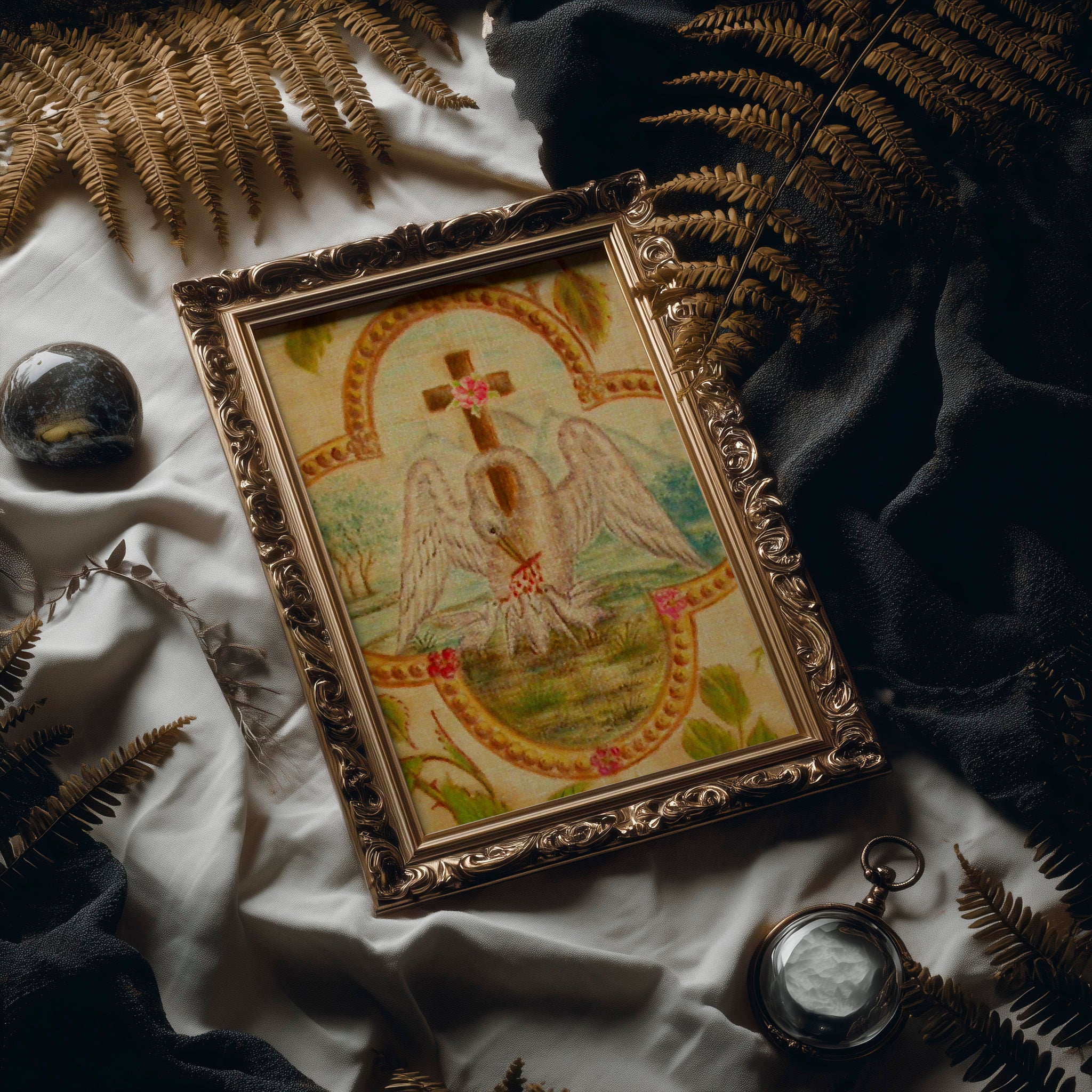 Rosicrucian Pelican Poster, 19th Century Esoteric Print, Rose and Cross Illustration, Occult Symbolism & Altar Decor Wall Art #203