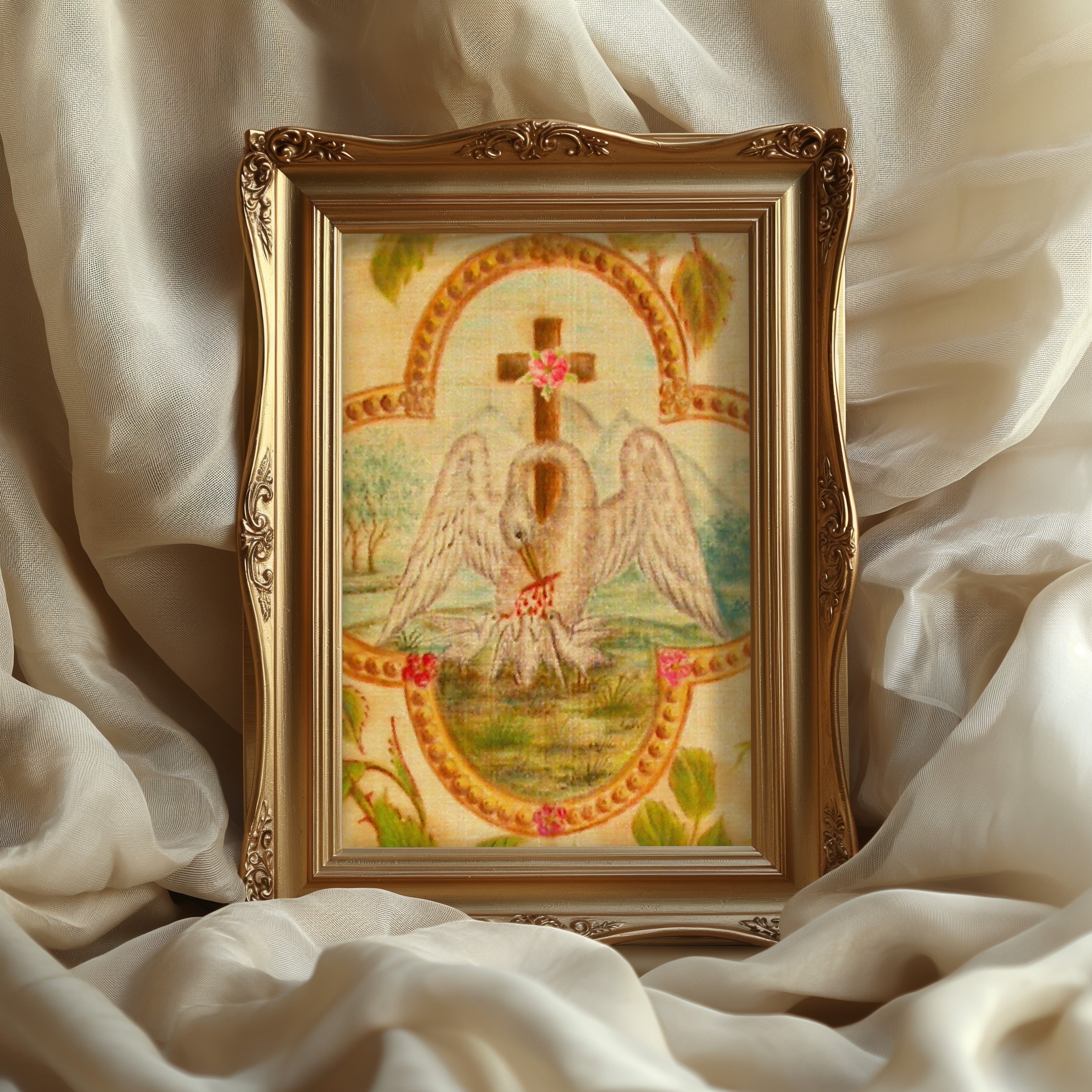 Rosicrucian Pelican Poster, 19th Century Esoteric Print, Rose and Cross Illustration, Occult Symbolism & Altar Decor Wall Art #203