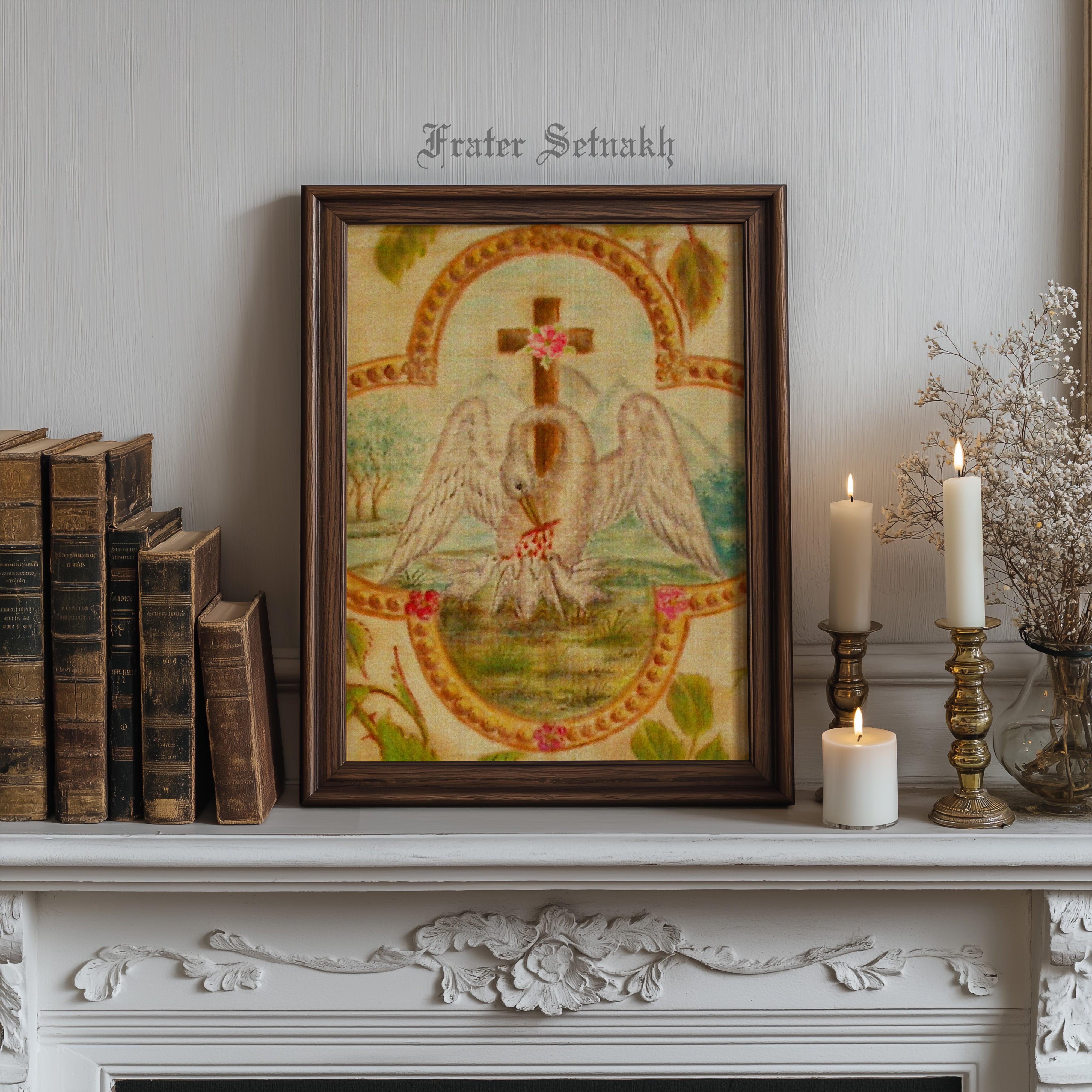 Rosicrucian Pelican Poster, 19th Century Esoteric Print, Rose and Cross Illustration, Occult Symbolism & Altar Decor Wall Art #203