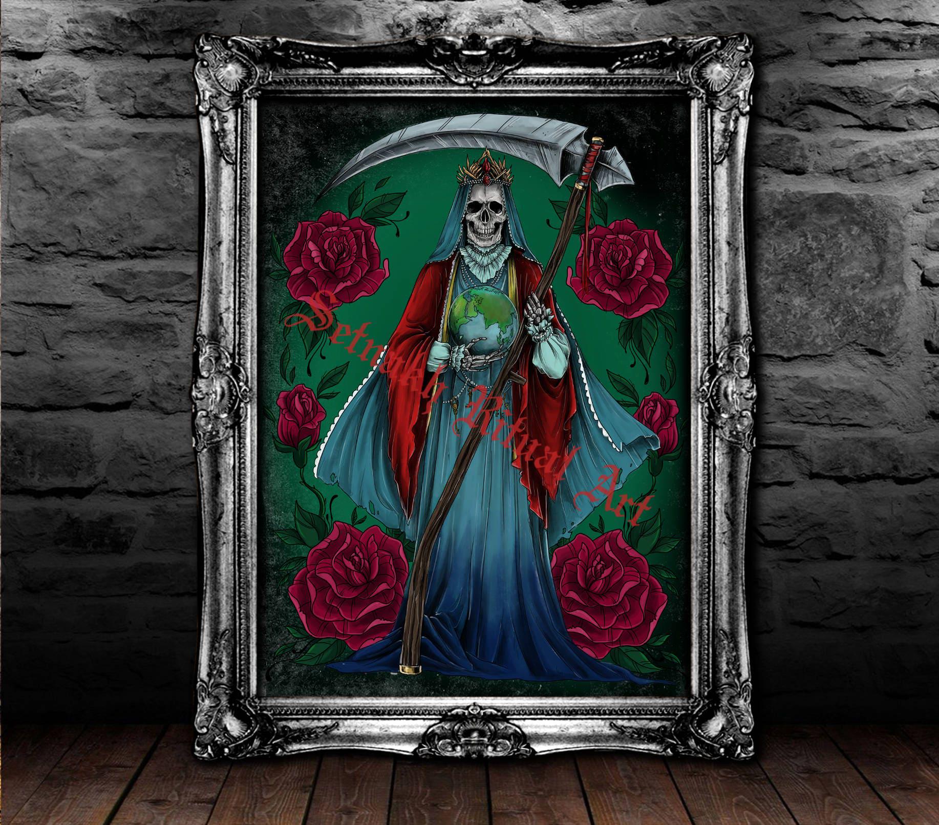 Santa Muerte print, saint death poster, magic illustration, magic poster, magic print, skeleton print, occult print #435.1