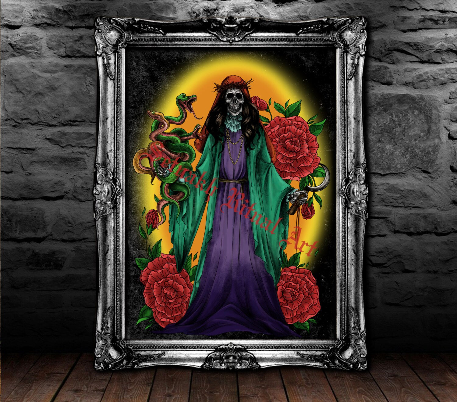 THE REDEEMER - Santa Muerte poster, Saint Death poster, Occult altar decor, Voodoo print, magic poster, gothic art #435.3