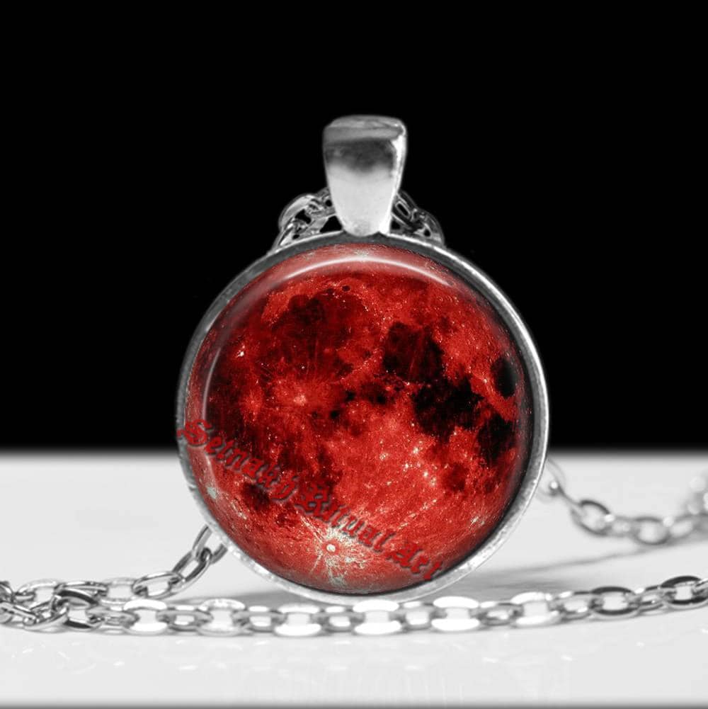 Red Moon pendant, Gothic jewelry, Wiccan, Pagan Moon #476