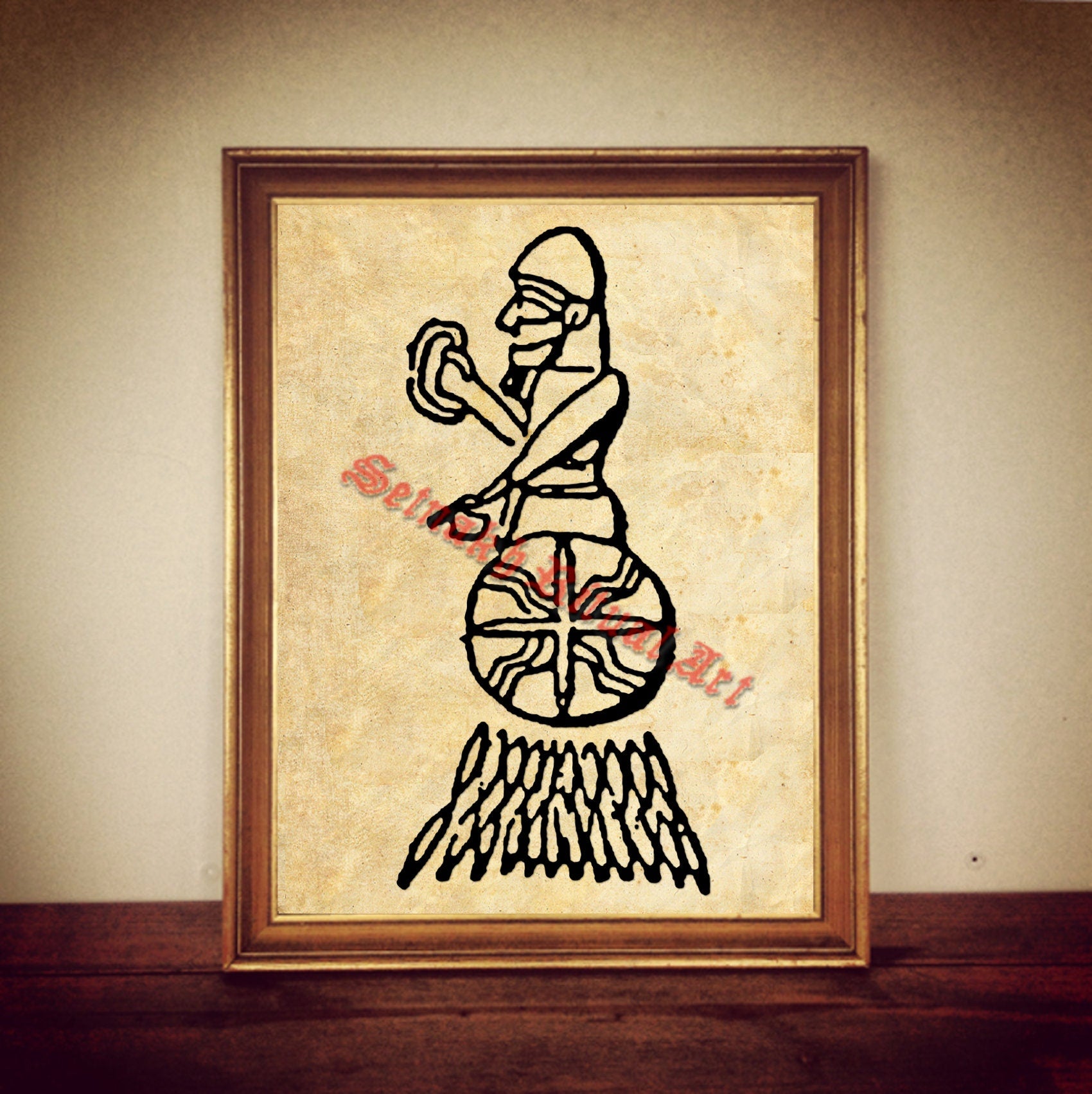 Enlil print, Sumerian cylinder seal print, Sumerian gods poster, babylonian art, Ancient Aliens, Annunaki, Sitchin 12th Planet #518.6