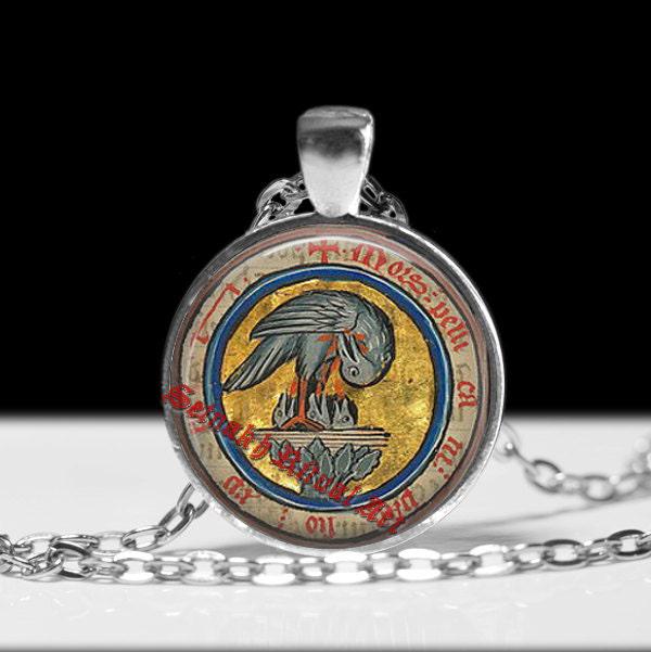 Rosicrucian pelican pendant, rose and cross jewelry, magic necklace, esoteric jewelry, occult pendant #264