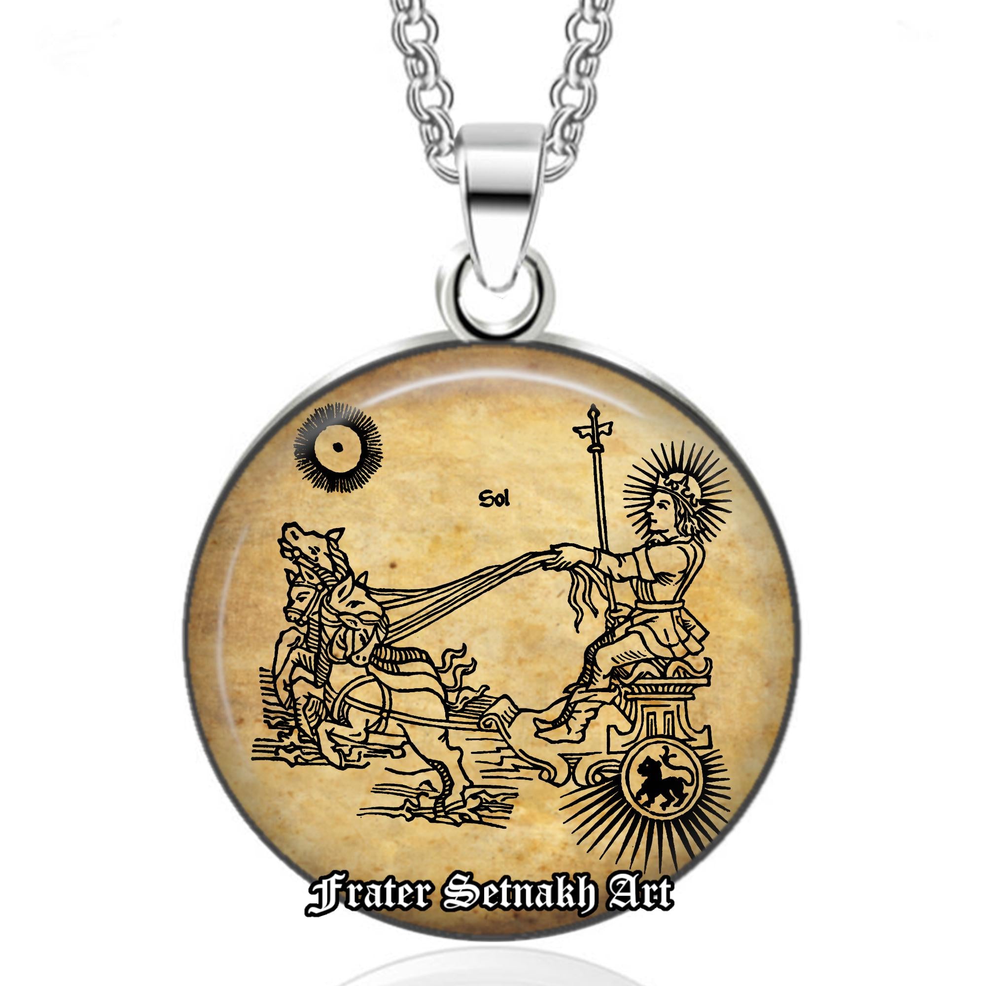 Sun God Sol Talisman Necklace – Radiant Solar Amulet for Power, Clarity, and Vitality, Zodiac: Leo – Wiccan Celestial Magic Pendant #558.1