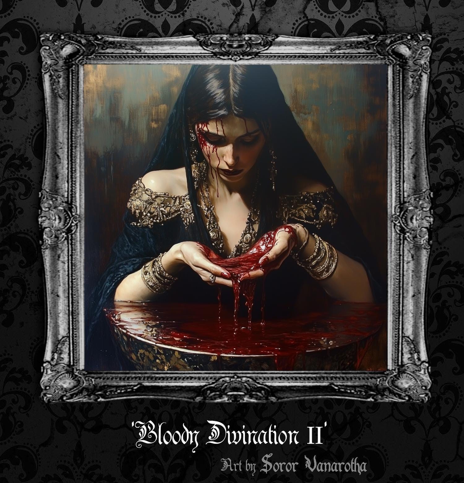 Bloody Divination II Art Print or Canvas - Dark Priestess in Blood Ritual, Gothic Occult Wall Decor, Mystical Horror Art for Witches #SV9