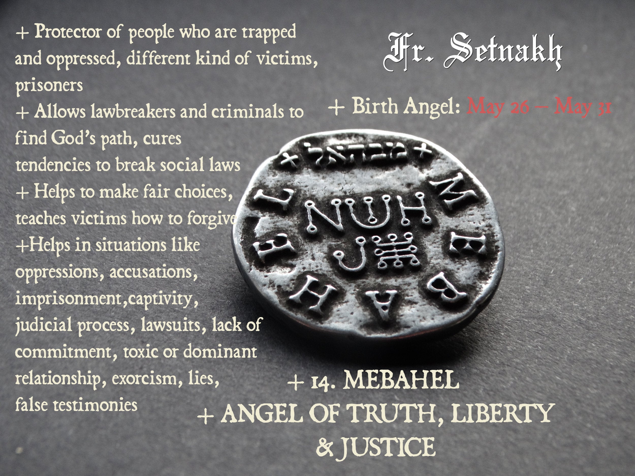 PROTECTION, LIBERTY & JUSTICE talisman, Mebahel Angel seal coin, Delivers oppressed, protects prisoners, Angel Magick #365.14