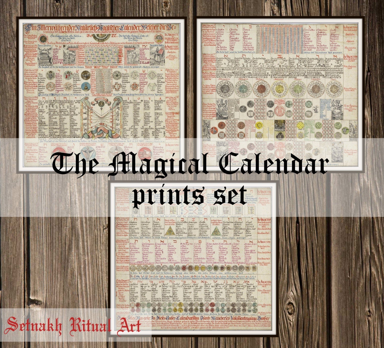 The Magical Calendar SCROLL or 3 prints set, Angel print, Archangel poster, Occult art #468
