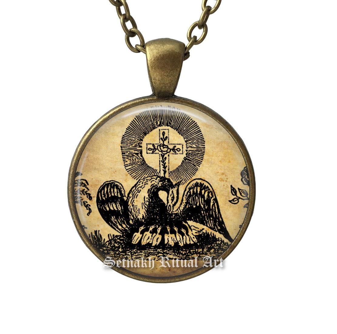 Rosicrucian Pelican pendant, Sacrifice and Resurrection talisman, occult pendant, esoteric necklace, Alchemy, Gnosis, Hermetism, Magick #A14