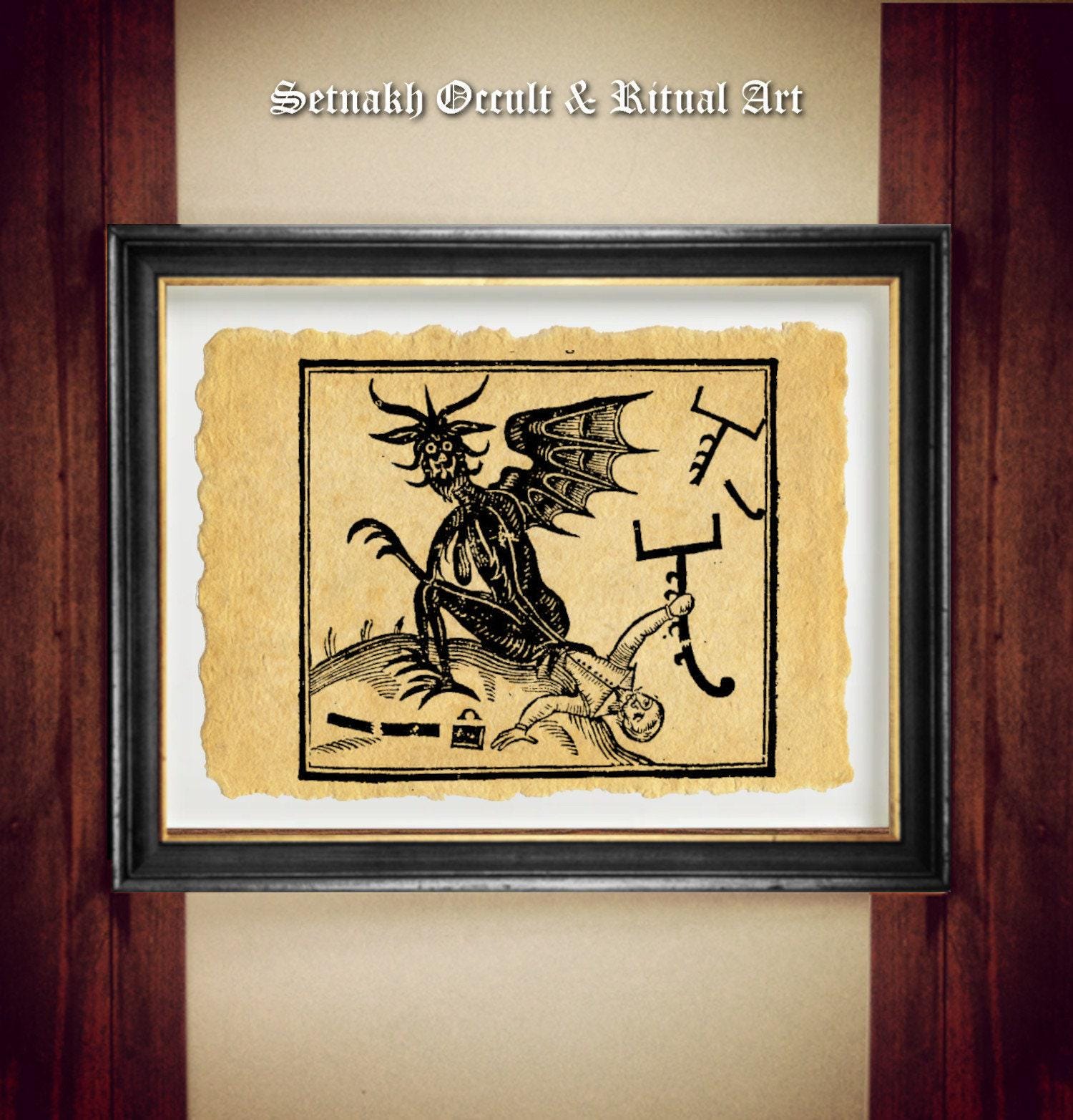The Devil print, an old woodcut, symbol of shadow self, attachment, restriction, sexuality, occult poster, mystic art, esoteric decor #542
