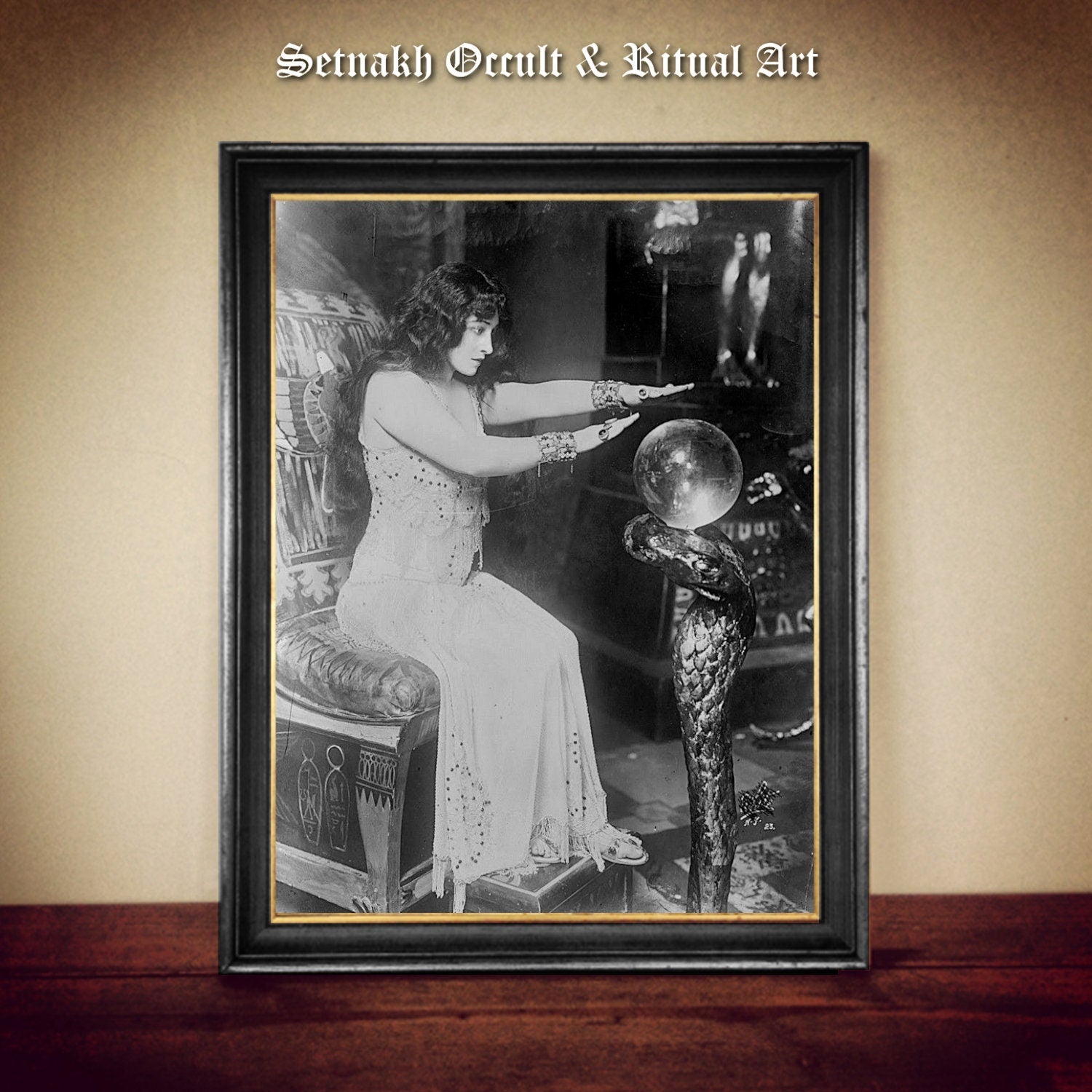Vintage photo fortune teller print, crystal ball gypsy art, psychic divination, witchy home decor, witch wall decor, wiccan art #W95