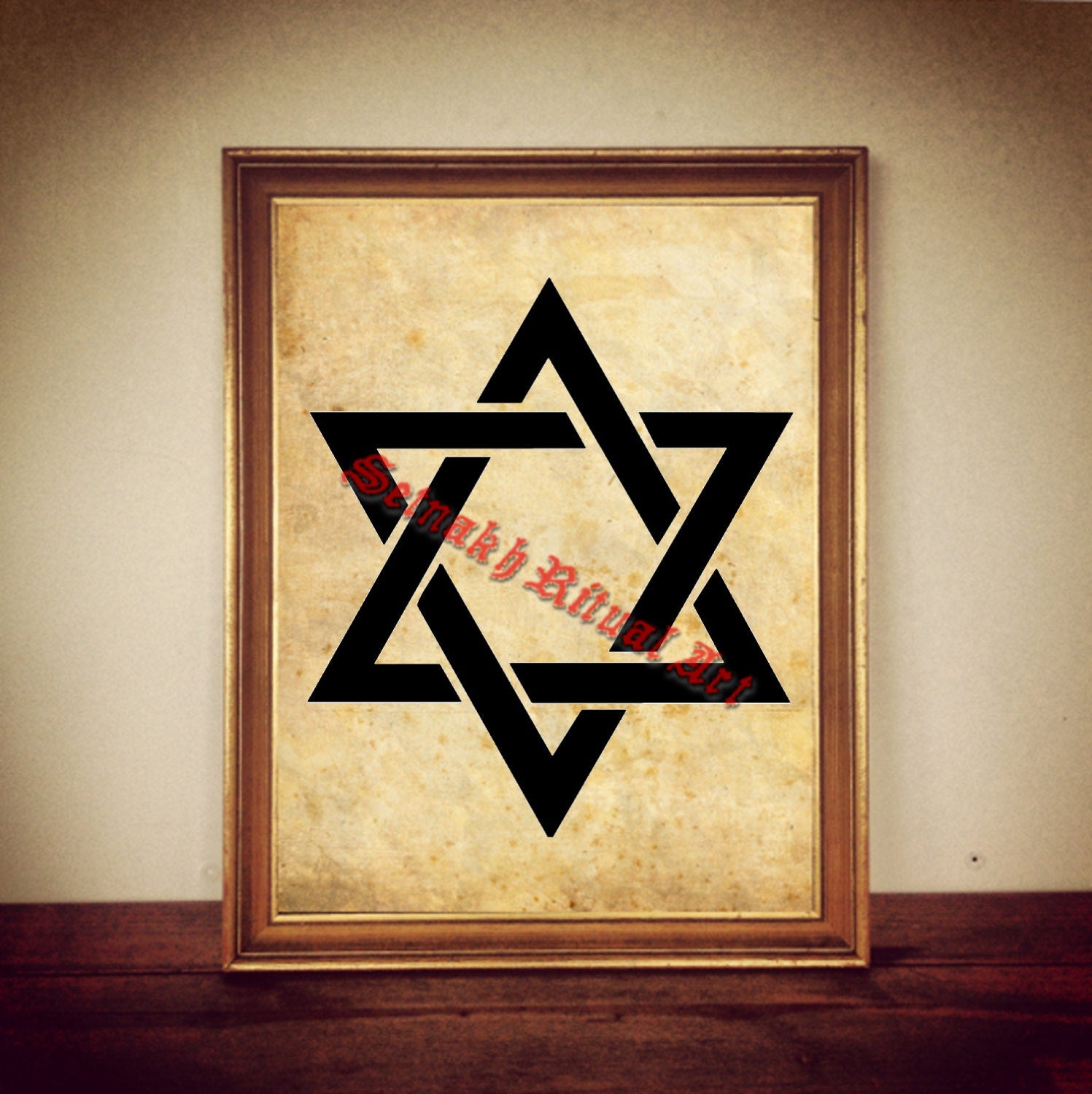 Star of David print, jewish symbol illustration hexagram poster, magic print, antique home decor, hebrew altar #272