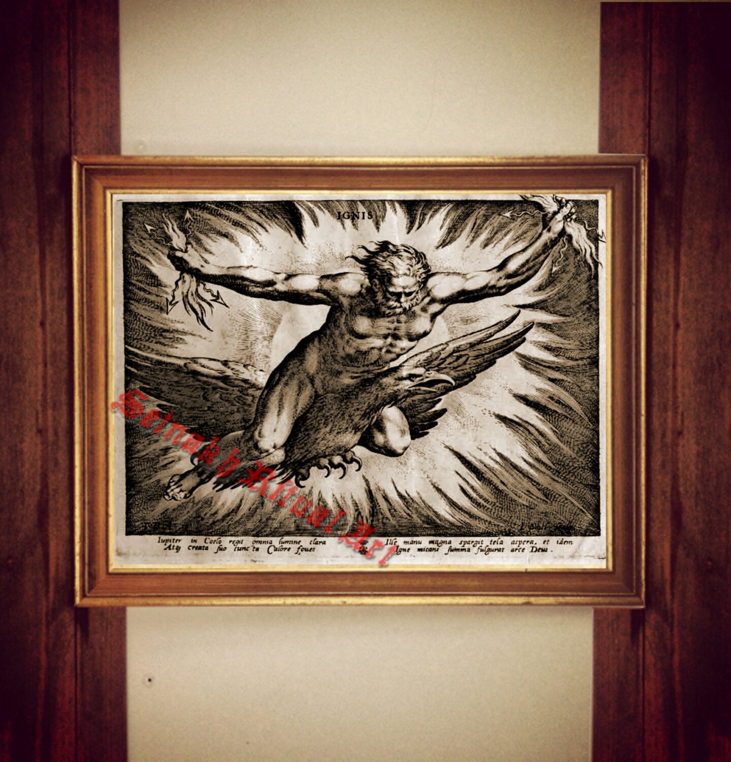 Jupiter on Eagle Print – Magic Art, Occult Poster, Fantasy Phoenix Print, Magical Illustration, Mystical Poster, Fire Home Decor, Alchemy Wall Art #56