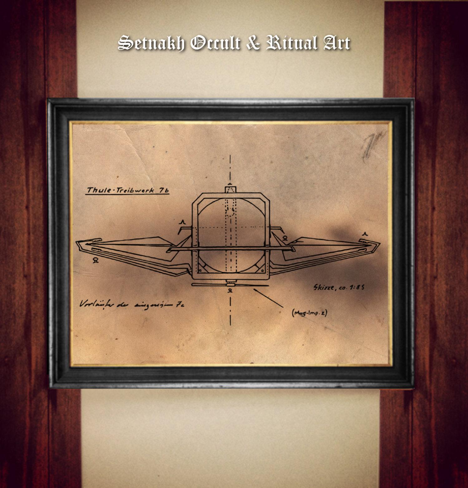 WW2 Flying Saucer diagram, secret military flying aircraft blueprint, vintage ufology print, UFO poster, Cosmic energy, Alien poster #UF4
