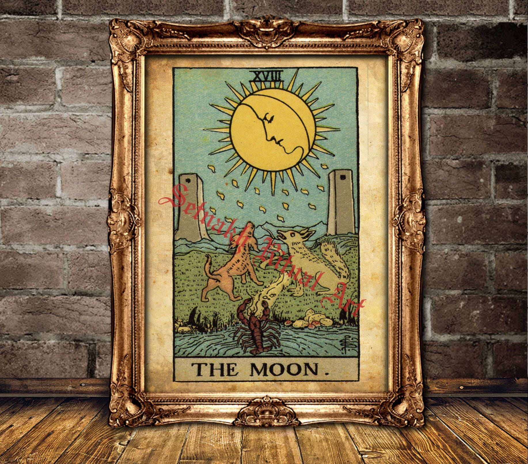The Moon Tarot art poster, Illusion, fear, anxiety, subconscious, intuition, magic print, occult poster, mystic home decor #396.18