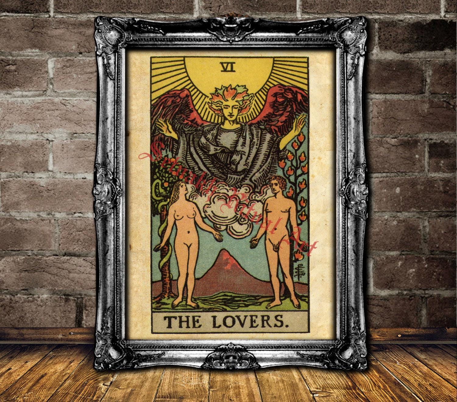 The Lovers Tarot card print, Love, harmony, relationships, values alignment, choices, magick art, fortune-teller, occult poster, #396.6