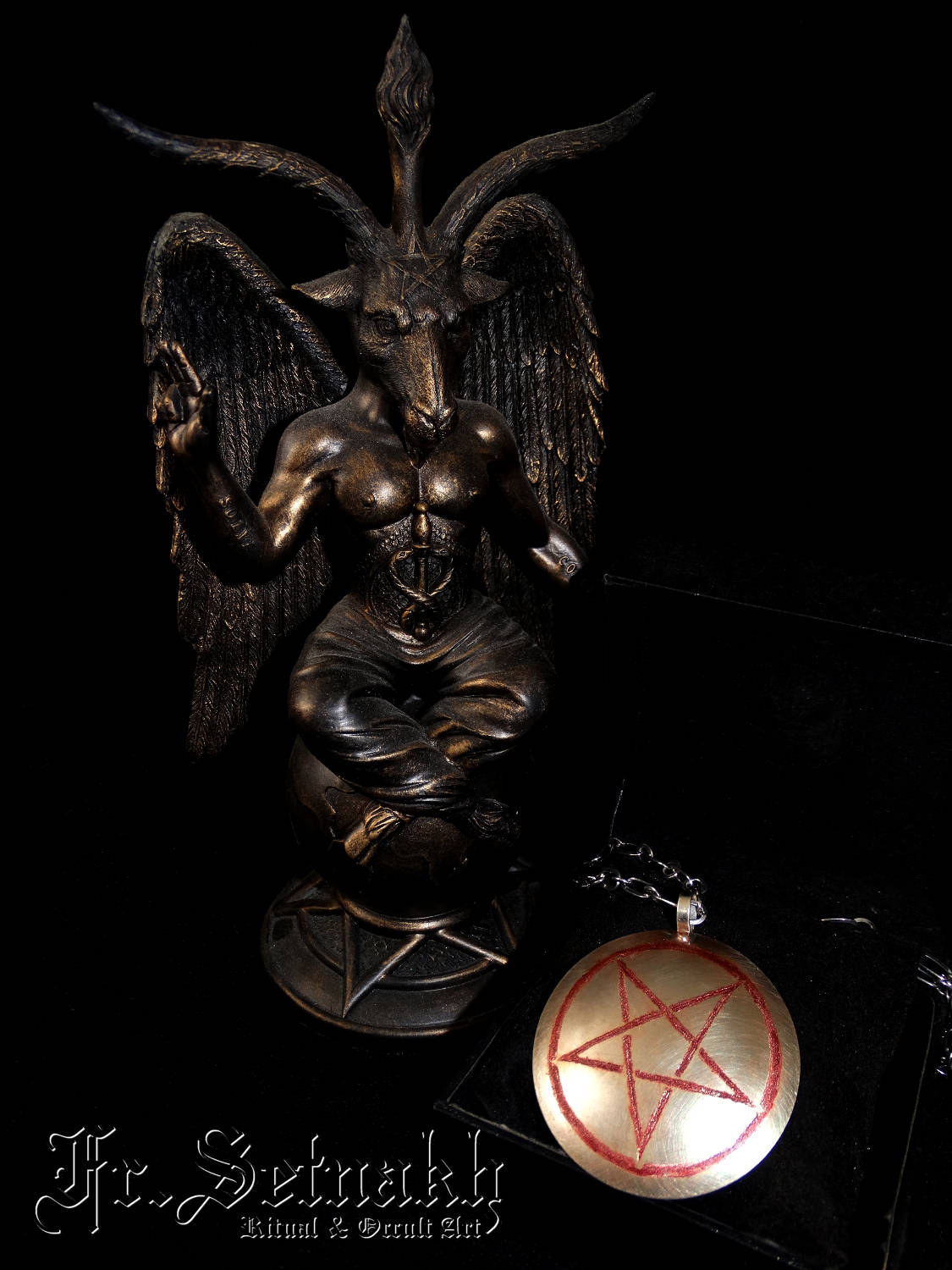 Inverted pentagram medallion, Satanic jewelry, Lucifer pendant