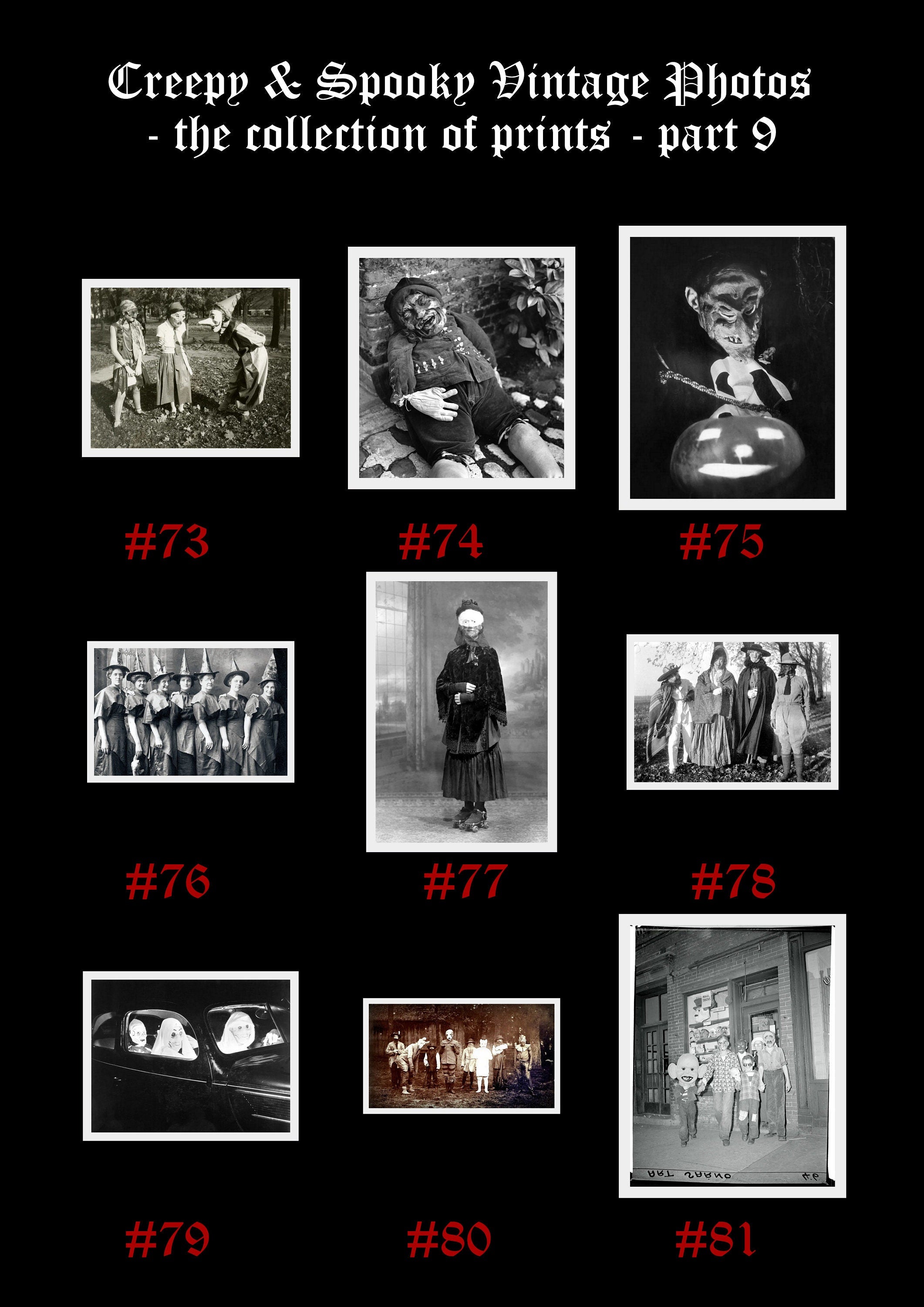 81 Creepy + Spooky Vintage Photos prints, Dark aesthetic prints, A5 size - 8.3 x 5.8 " (210 x 148 mm), Halloween art, occult, dark wallart,