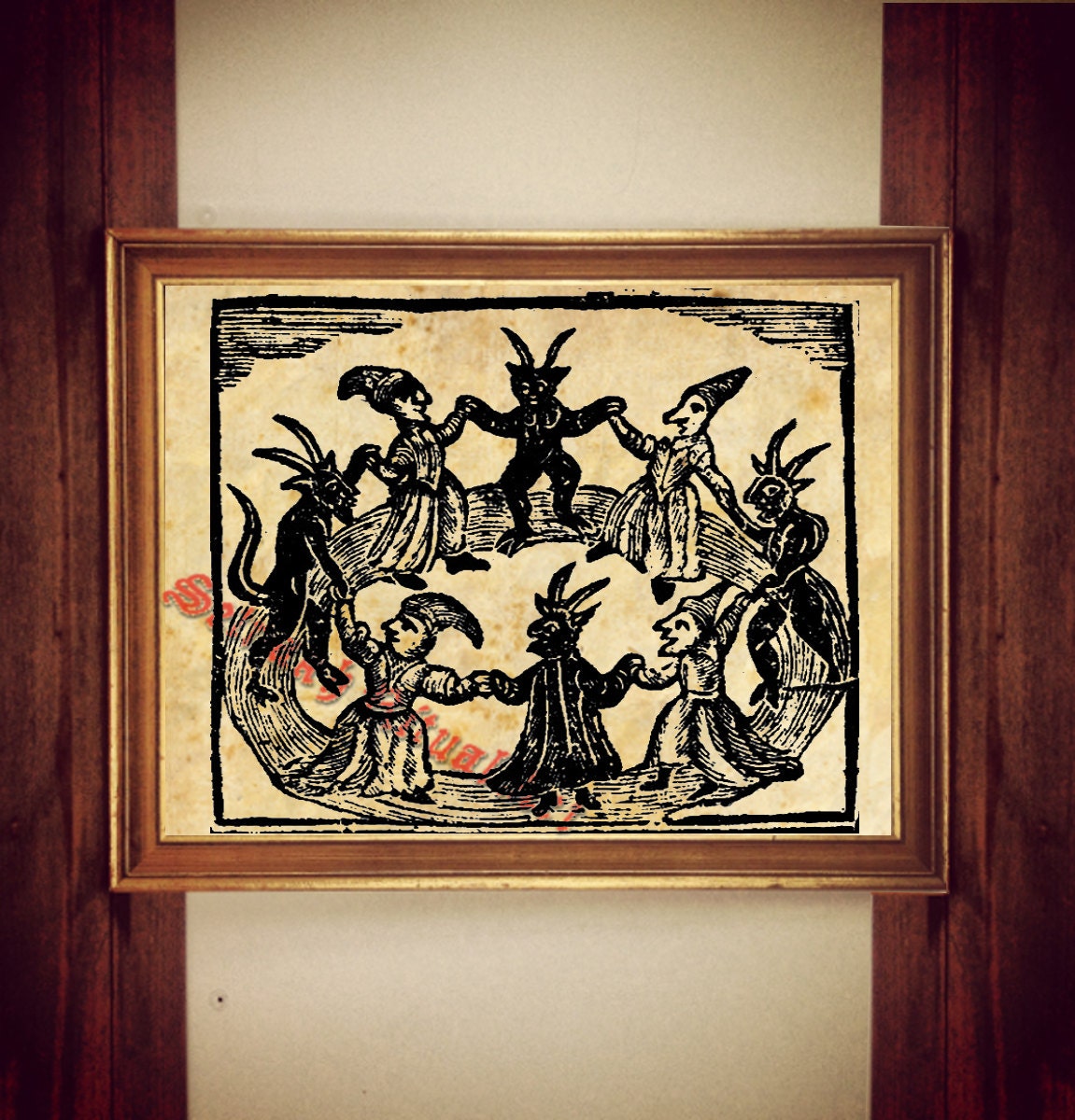 Black Sabbath print, witches and devil dancing illustration, medieval poster, occult art, wall decor, rustic home, demons, beast #341