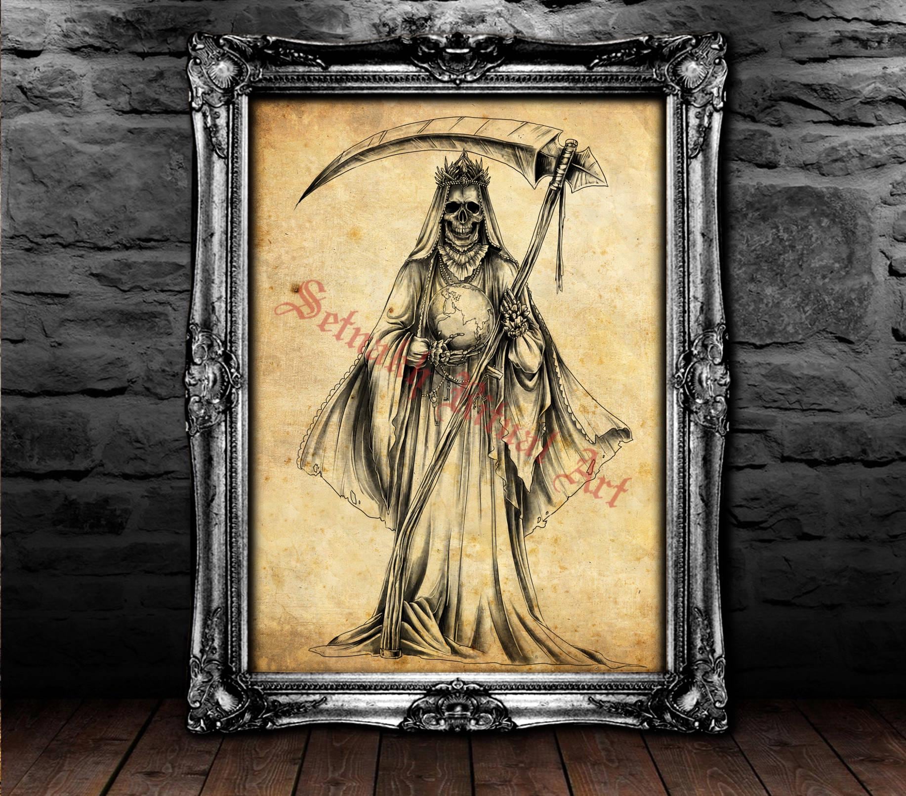 Santa Muerte print, saint death poster, magic illustration, magic poster, magic print, skeleton print, occult print #435.1