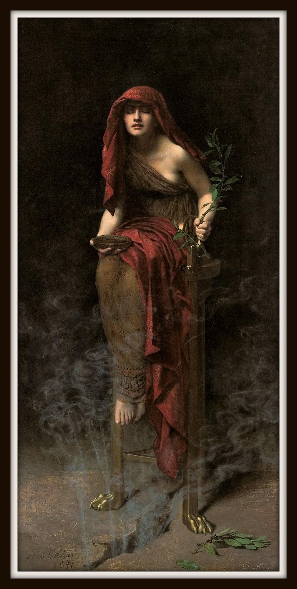 The High Priestess of Delphi print, Intuition, sacred knowledge, divine feminine, the subconscious mind. Tarot card, witch, occult art #W106