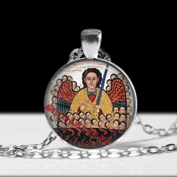 Michael Archangel pendant, angel necklace, magic talisman, protection amulet, medieval art, lamen, christian jewelry #279
