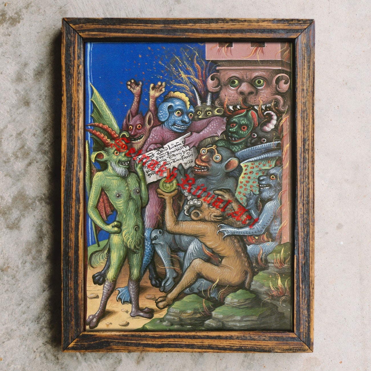 Demons print, demon poster, Lucifer art, Satan image, Hell, medieval devils, Hellmouth, antique illustration, satanic art, occult decor #493