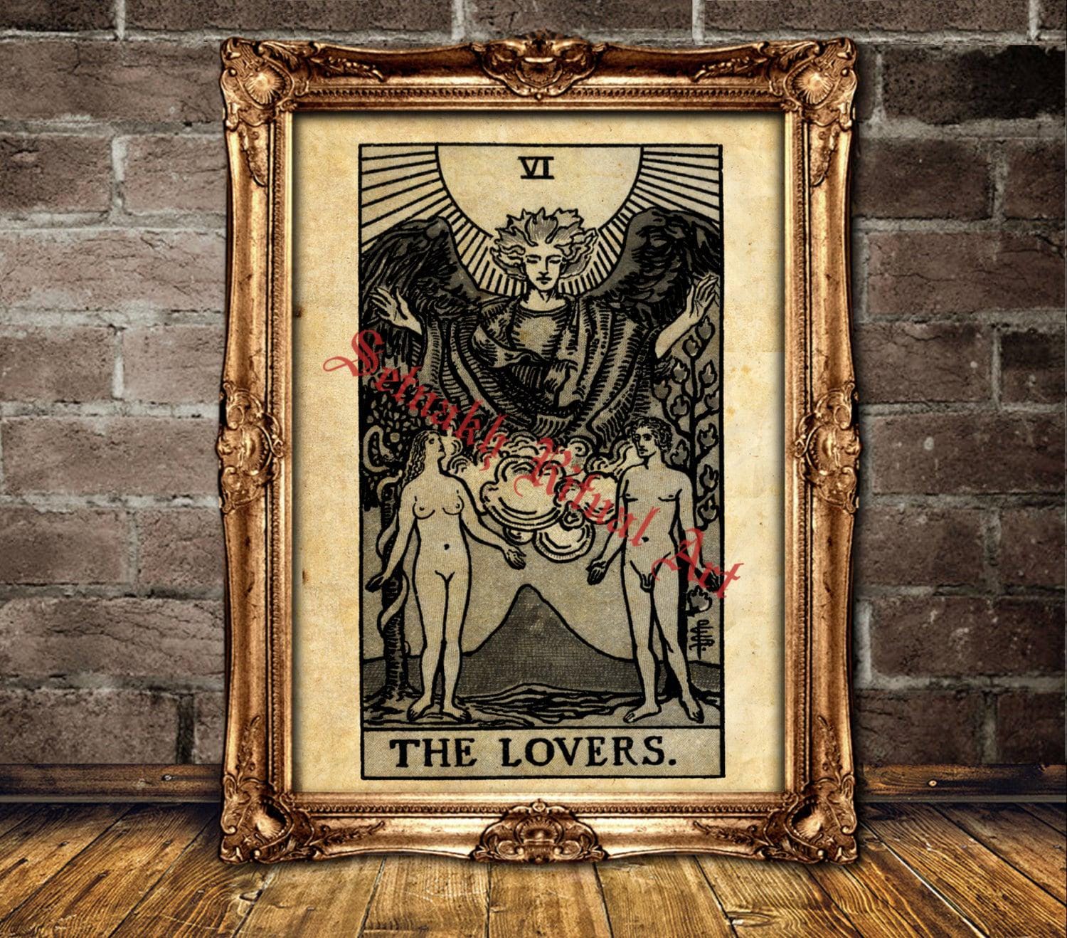 The Lovers Tarot card print, Love, harmony, relationships, values alignment, choices, magick art, fortune-teller, occult poster, #396.6