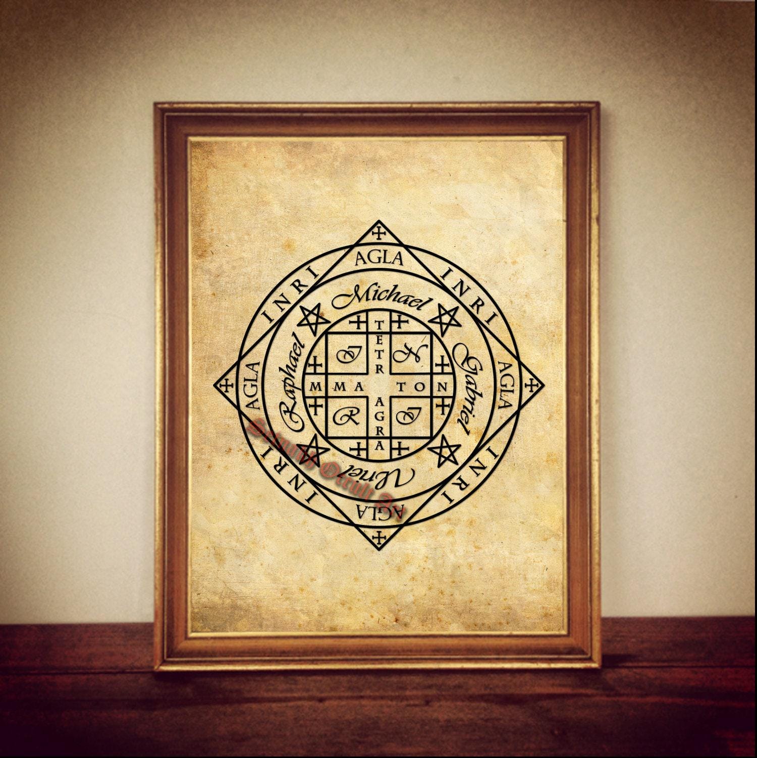 Archangels of Natural Elements seal, Michael, Gabriel, Uriel, Raphael print, Four Elements in Kabbalah, spiritual art, AGLA, Qabala #CE3
