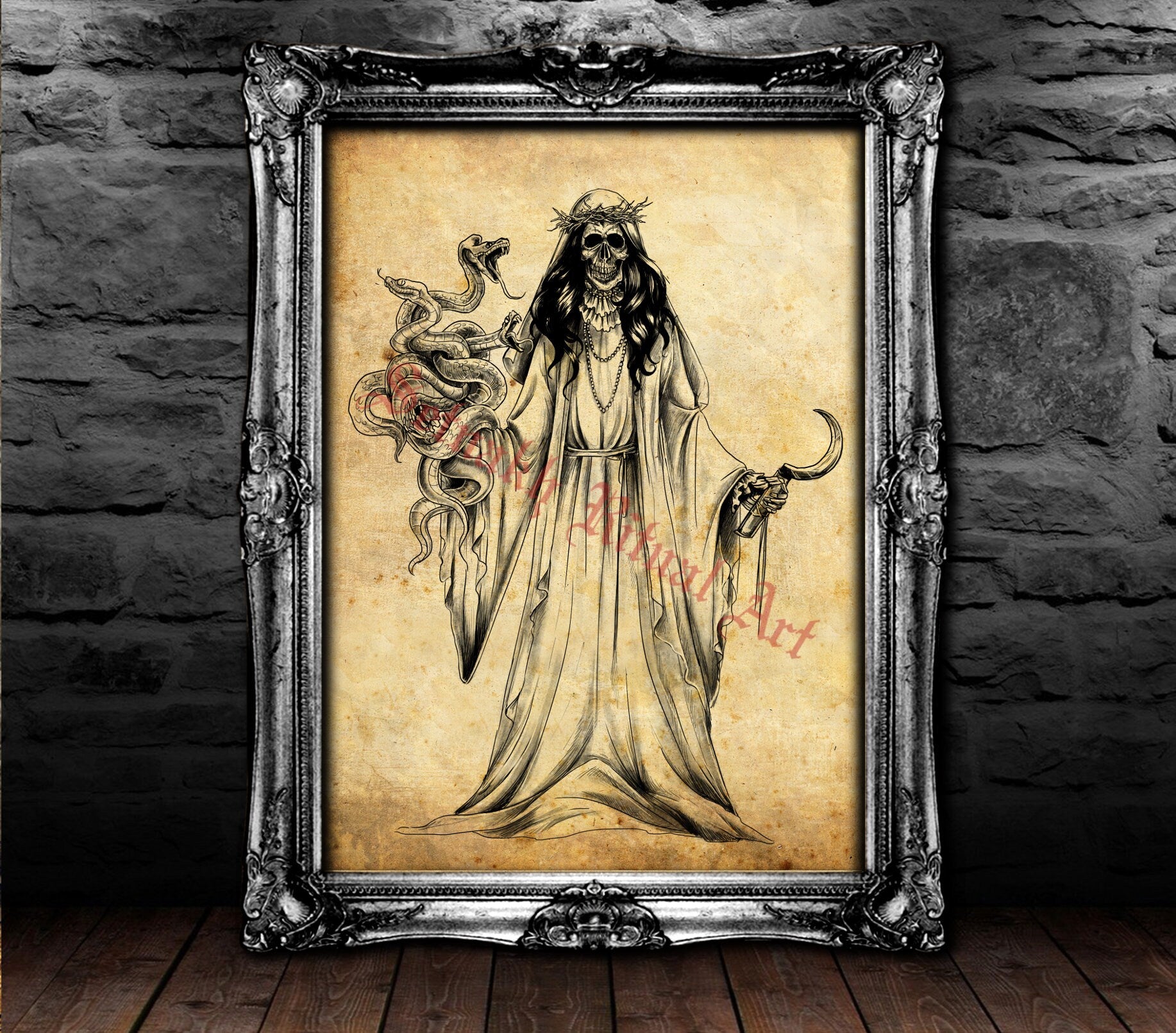 THE REDEEMER - Santa Muerte poster, Saint Death poster, Occult altar decor, Voodoo print, magic poster, gothic art #435.3
