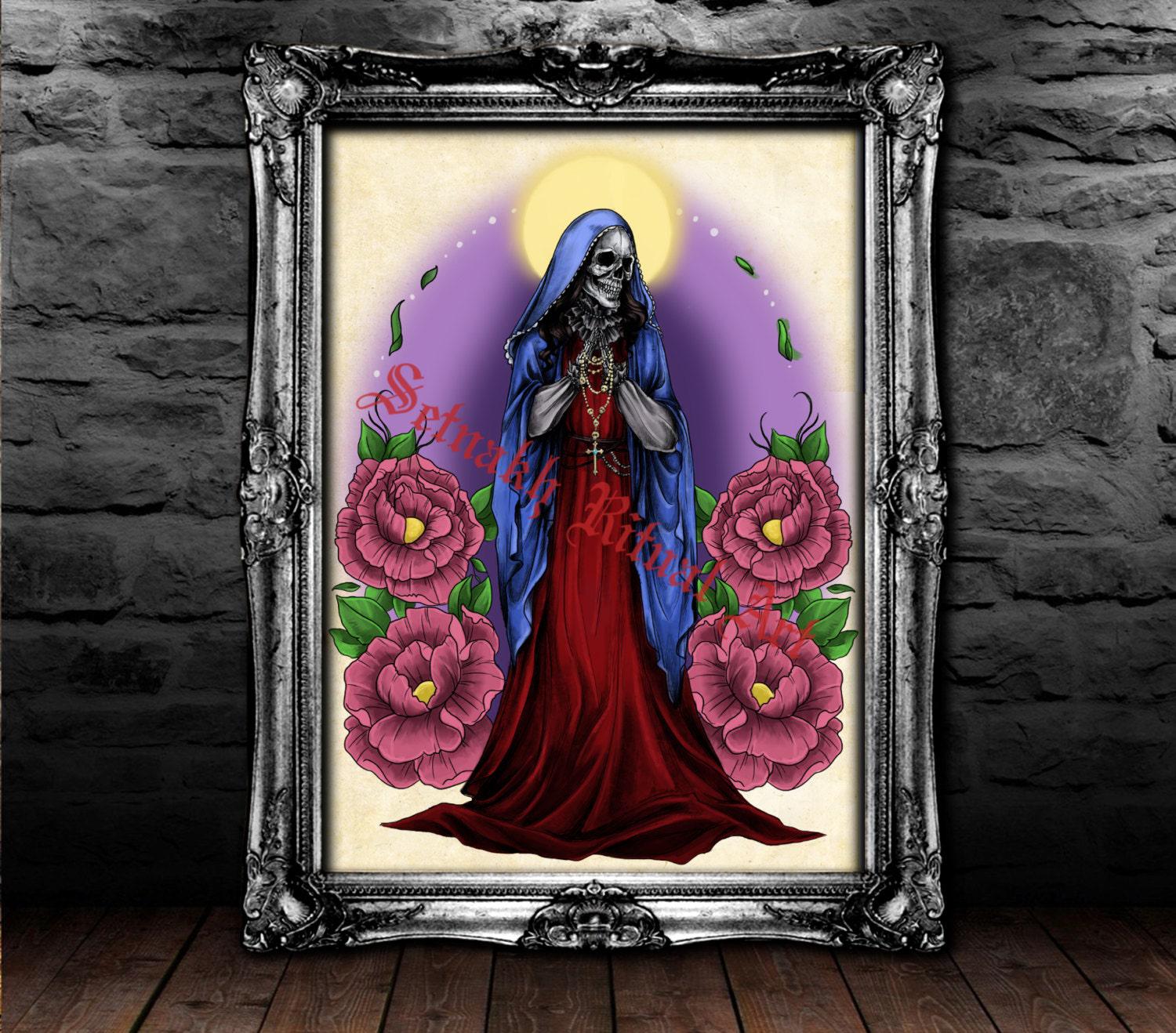 THE SAINT - Santa Muerte print, Saint Death poster, Occult altar decor, Voodoo print, magic poster, gothic art #435.2