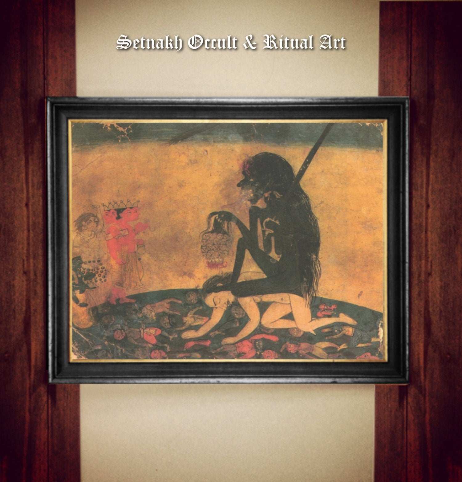 The Goddess Kali on the battlefield eulogized by the Gods: Brahma, Shiva and Vishnu, Kali print, Hindu wallart, Eastern Religion #HIND1