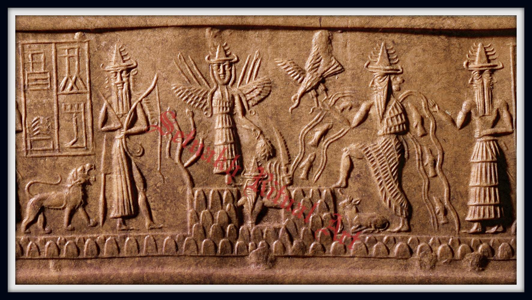 The Adda Seal, Ishtar and Enki print, sumerian poster, God Ea, Shamash, Mesopotamia, Sumer, antique decor, Ancient Aliens, Sitchin #516