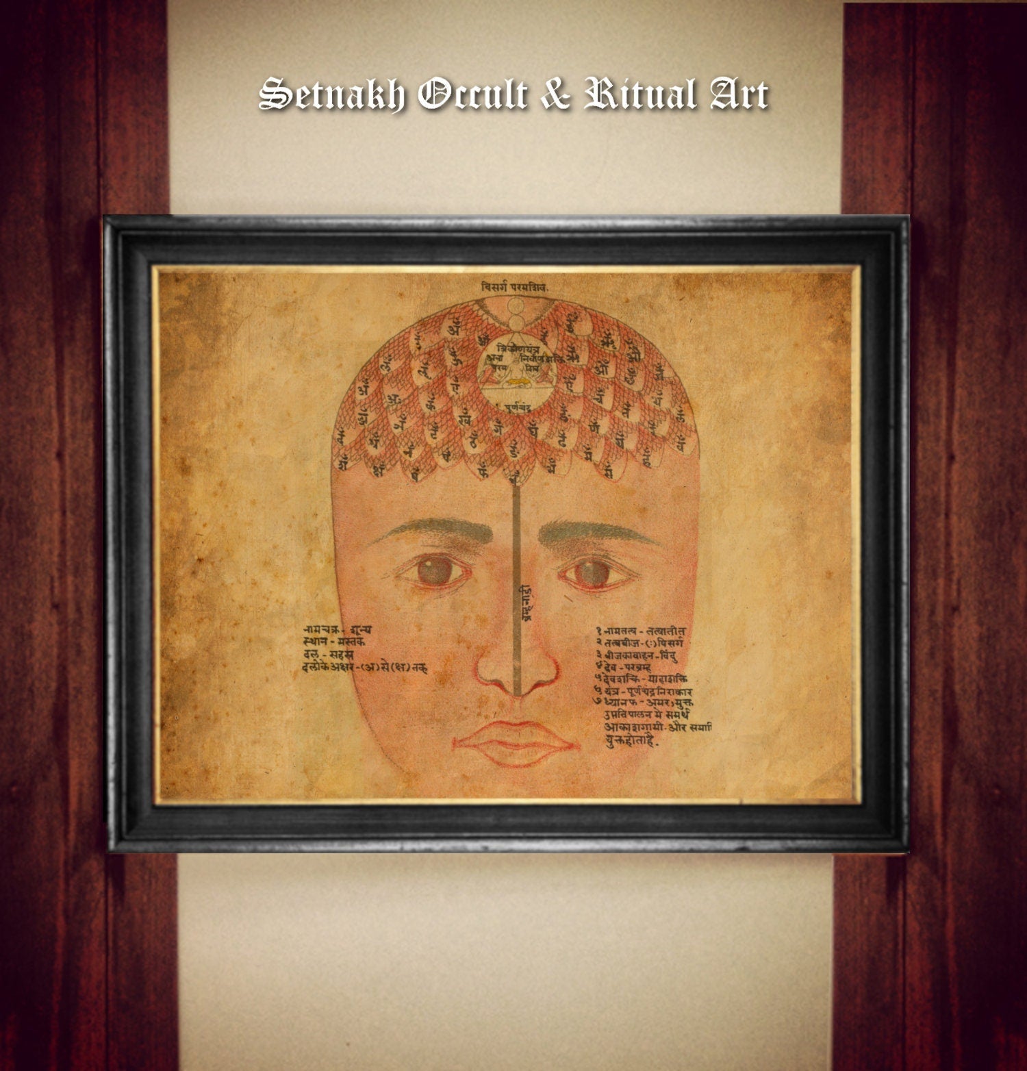 Sahasrara (Crown) chakra print from old Hindu Manuscript, Sanskrit art, Yoga studio wall art, Hinduism poster, Eastern Religion #HIND7.1
